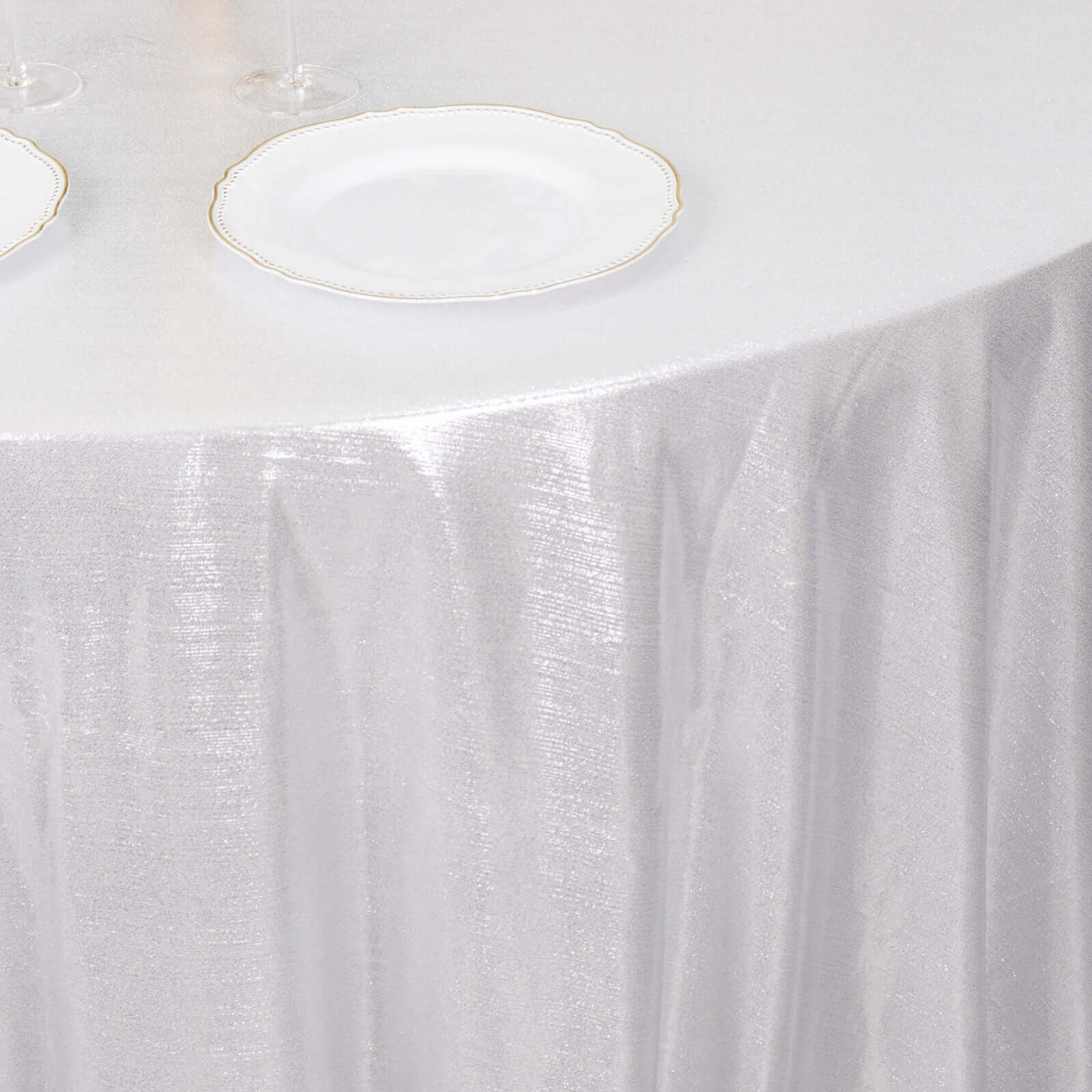 Sequin Dots Polyester Round 120" Tablecloth Shimmering Silver - Wrinkle Free & Sparkling Table Cover