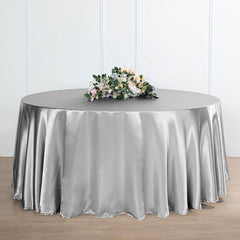 Satin 120" Round Tablecloth Silver - Stylish Seamless Table Cover