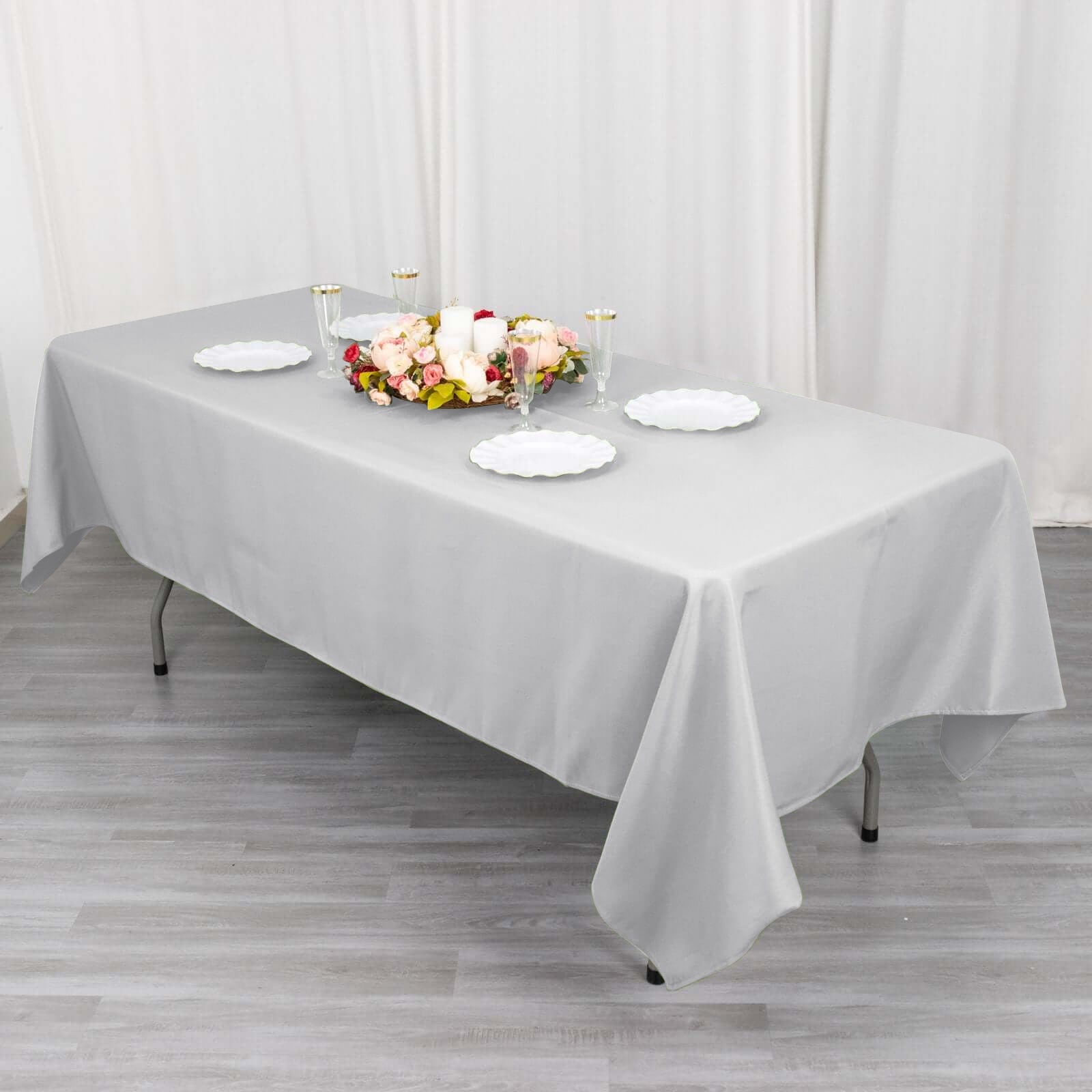 Premium Polyester 60"x102" Rectangle Tablecloth Silver - Durable 220GSM Wrinkle-Resistant Table Cover