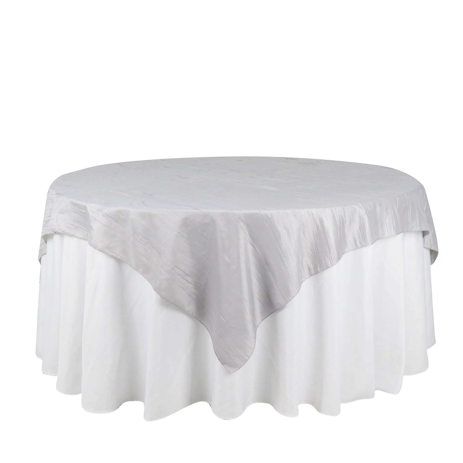 Taffeta 72"x72" Table Overlay Square Tablecloth Silver - Accordion Crinkle Table Cover