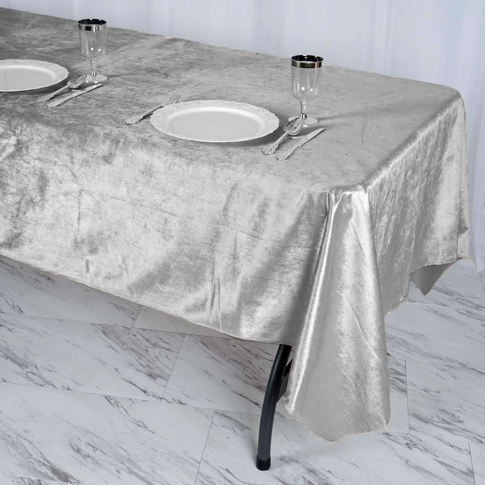 Premium Velvet 60"x102" Rectangle Tablecloth Silver - Reusable & Soft Table Cover