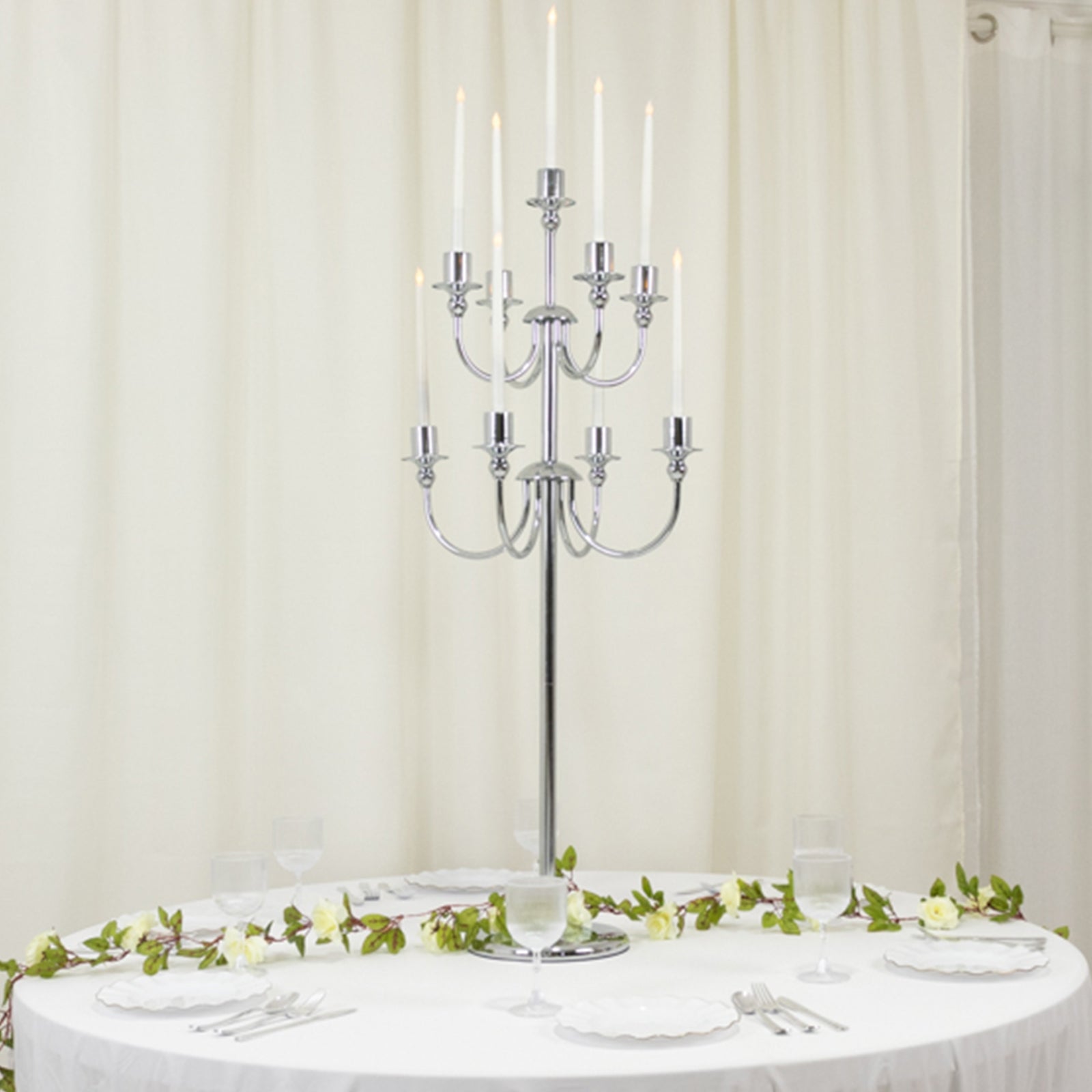 Metal Floor Candelabra Candle Holder, 9-Arm Vintage Taper Stand Silver Table Centerpiece for Weddings & Parties 46" Tall