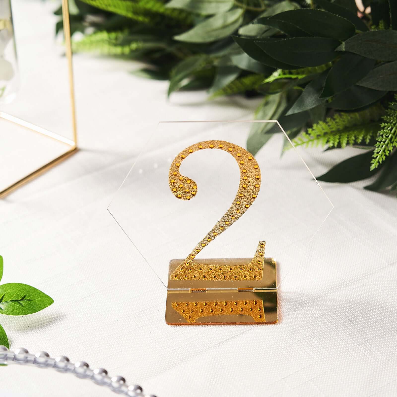 5-Pack Acrylic Table Sign Holders Hexagon Design Clear/Gold - Ideal for Modern Event Centerpieces 5"