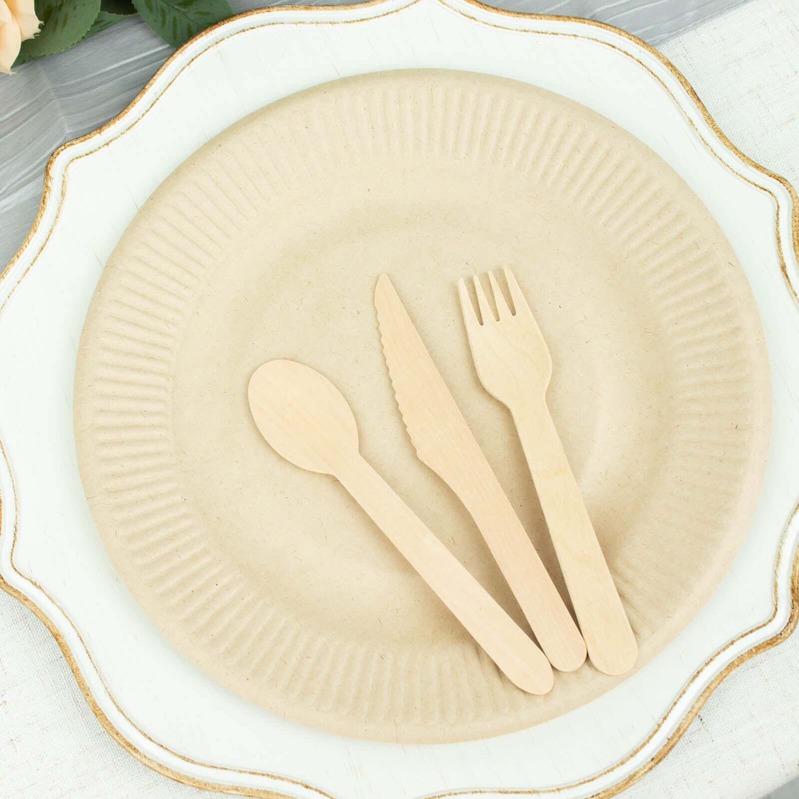 50-Pack Bagasse 10" Round Dinner Plates in Natural with Ribbed Rim - Eco Friendly Biodegradable Sugarcane Party Plates for Events