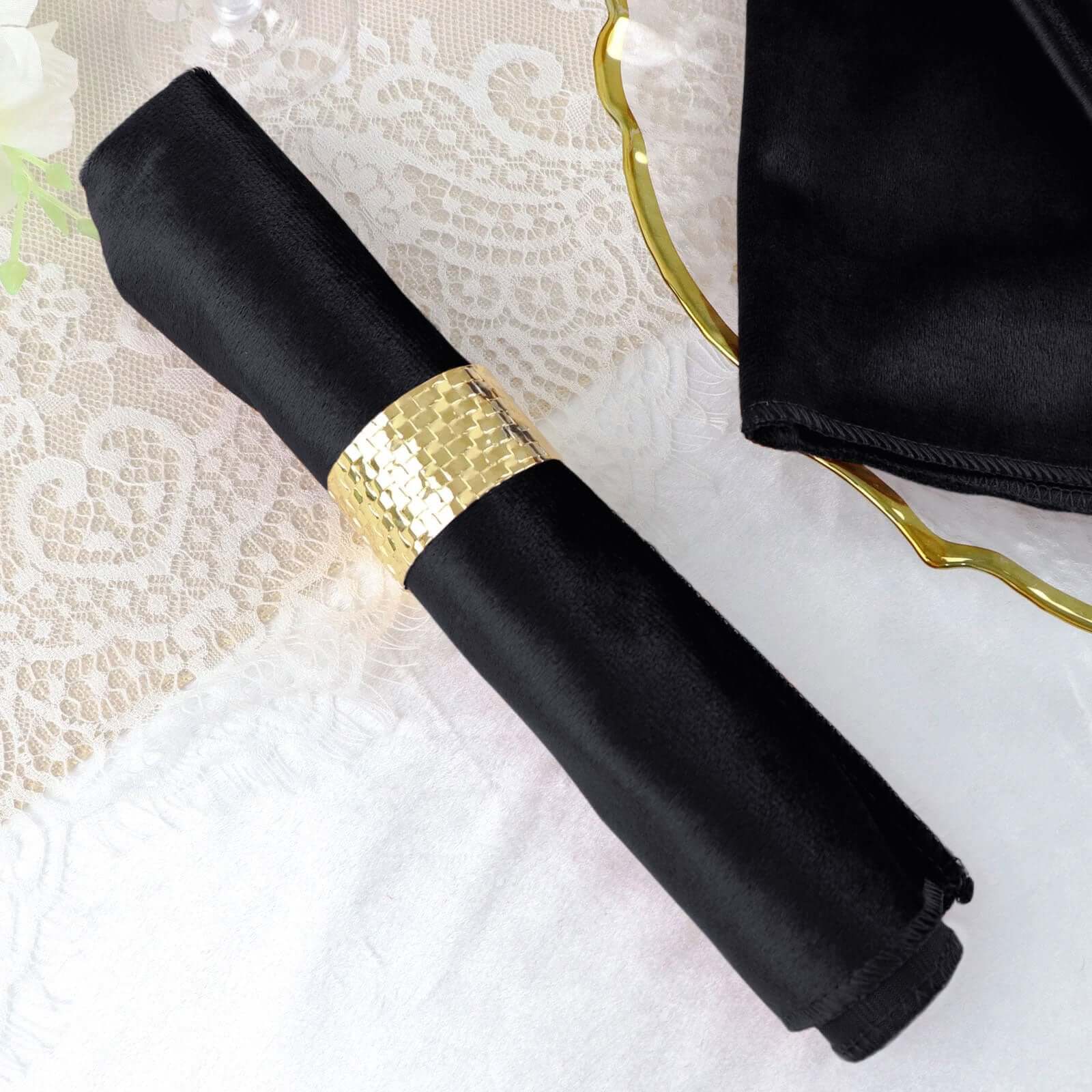 5 Pack Premium Velvet 20"x20" Napkins Black - Soft Sheen Finish Cloth Napkins for Upscale Gatherings