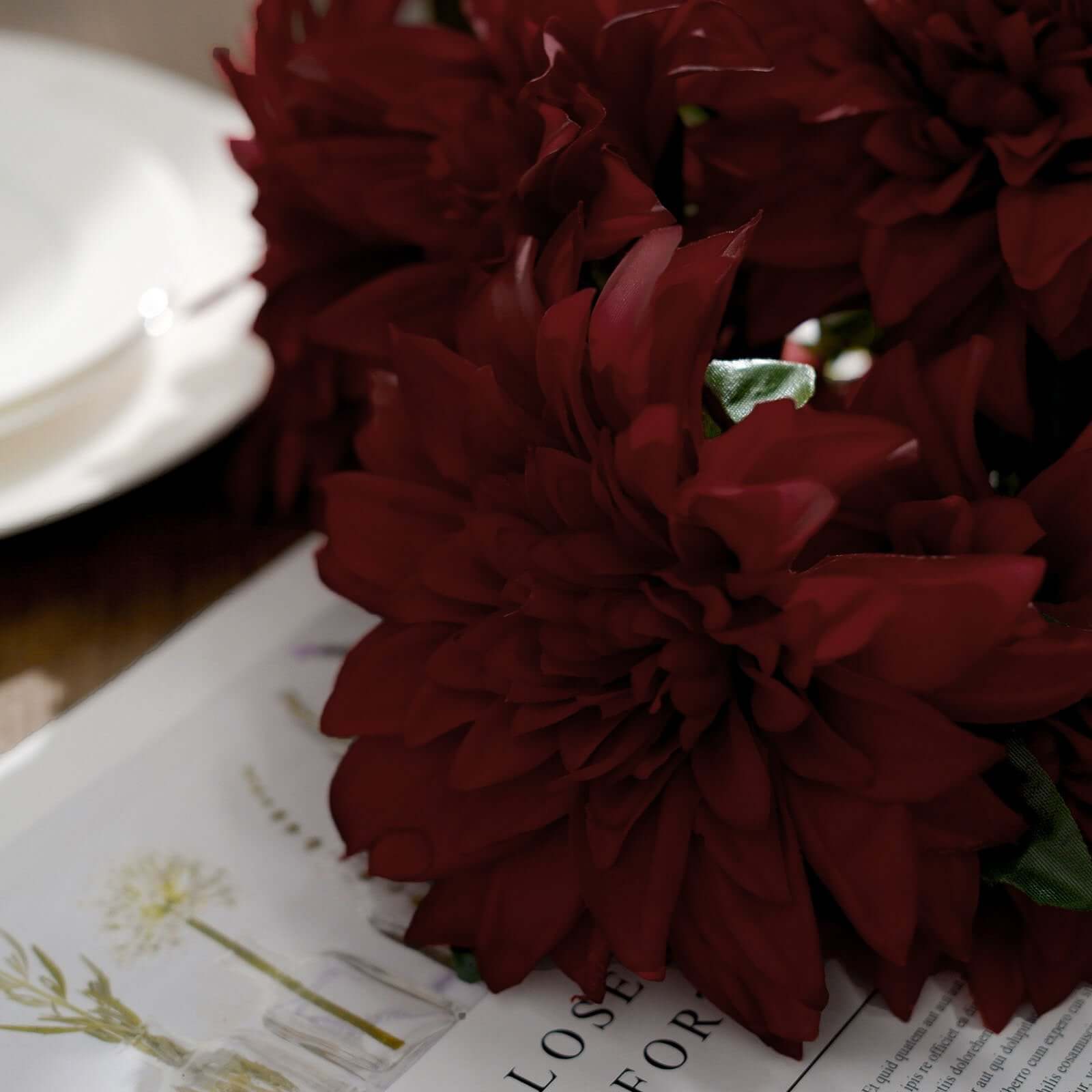 2 Bouquets 20" Burgundy Artificial Silk Dahlia Flower Spray Bushes