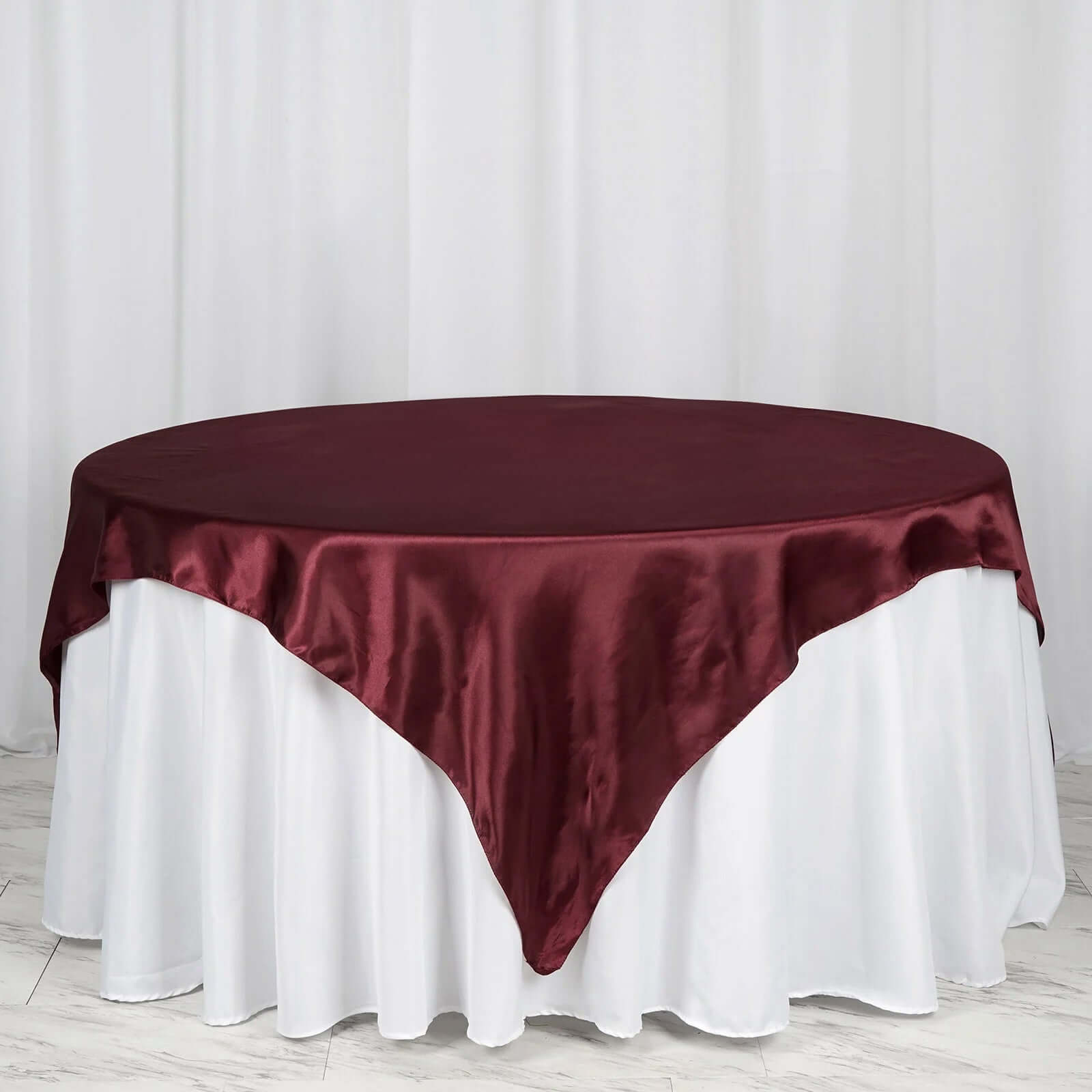 Satin 72"x72" Table Overlay Square Tablecloth Burgundy - Smooth Finish Table Cover