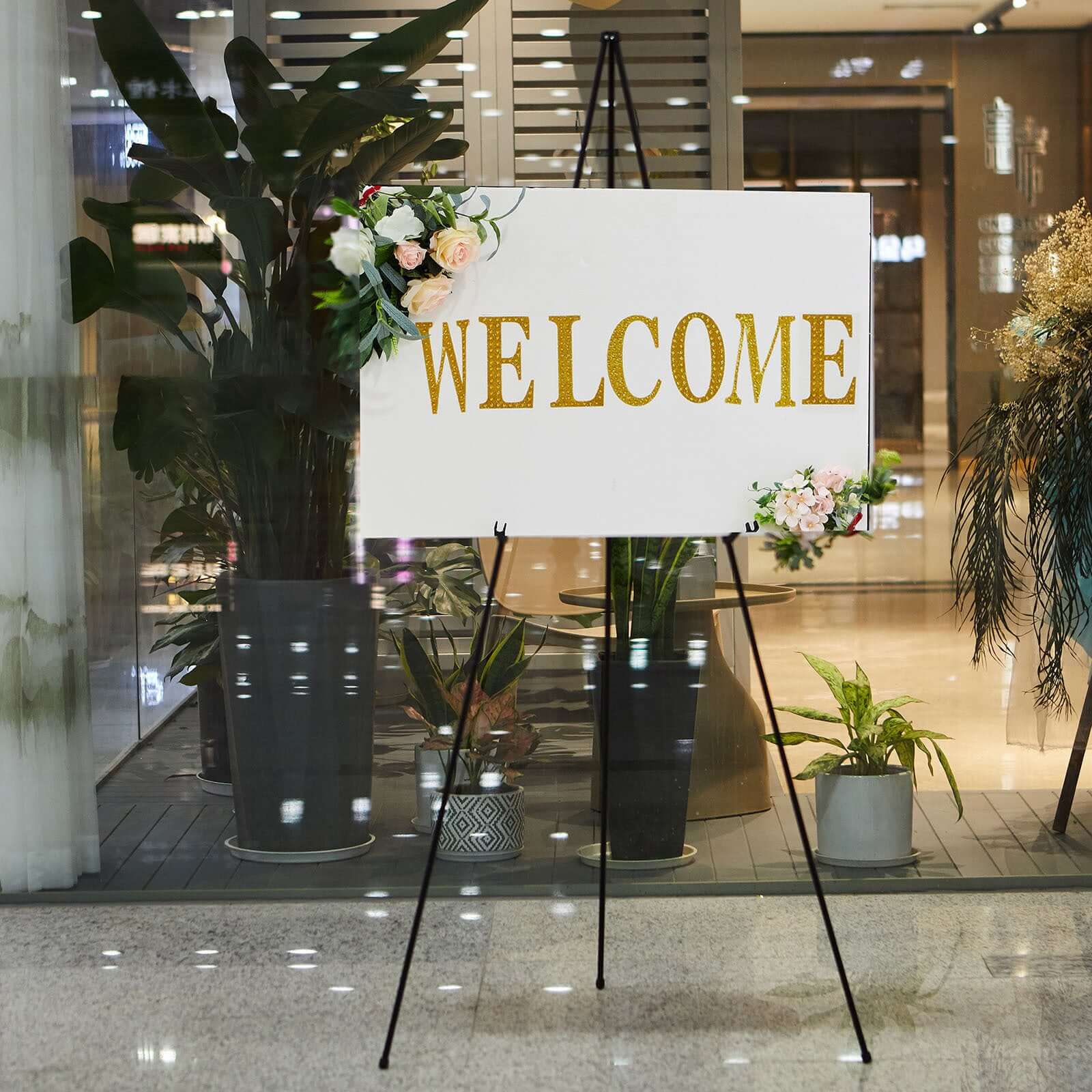 65" Black Metal Sign Holder Easel Stand, Collapsible Tripod Stand