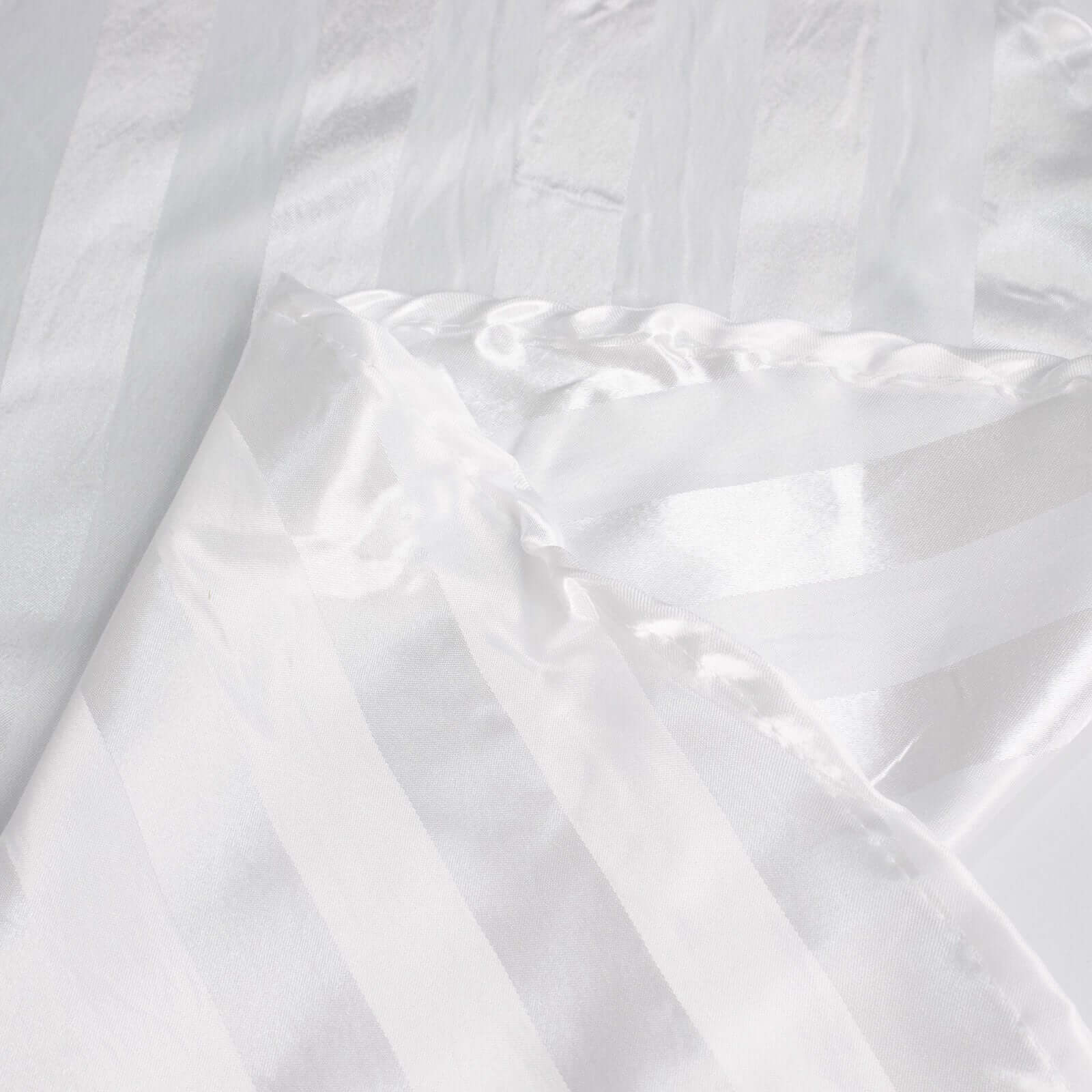 Satin Striped 90"x132" Rectangular Tablecloth White - Seamless Silky Smooth Wedding Decor