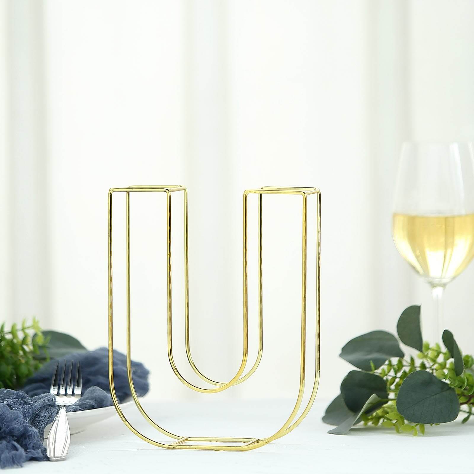 8" Tall Gold Freestanding 3D Decorative Wire Letter, Wedding Centerpiece - U