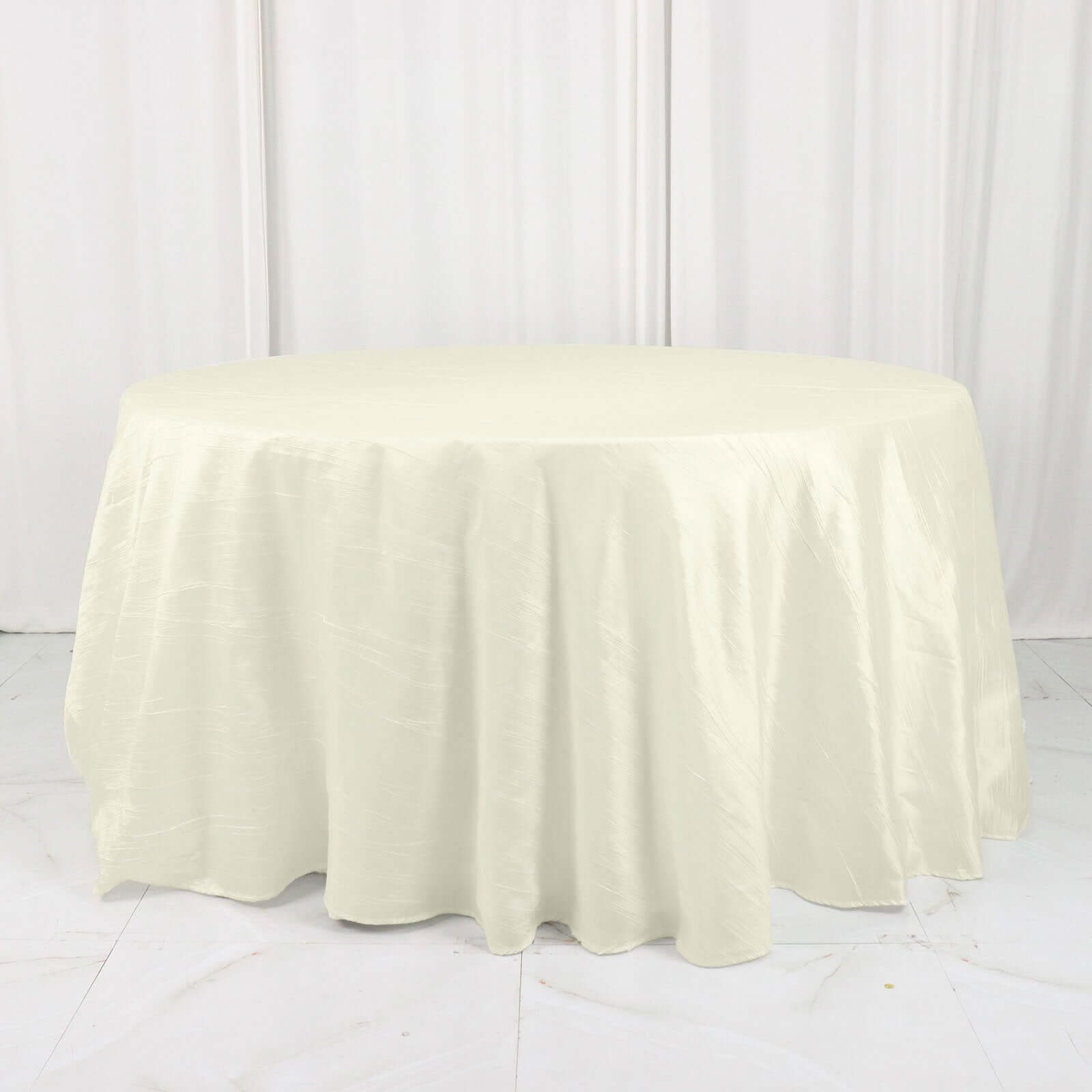 Taffeta 132" Round Tablecloth Ivory - Seamless Accordion Crinkle Table Cover