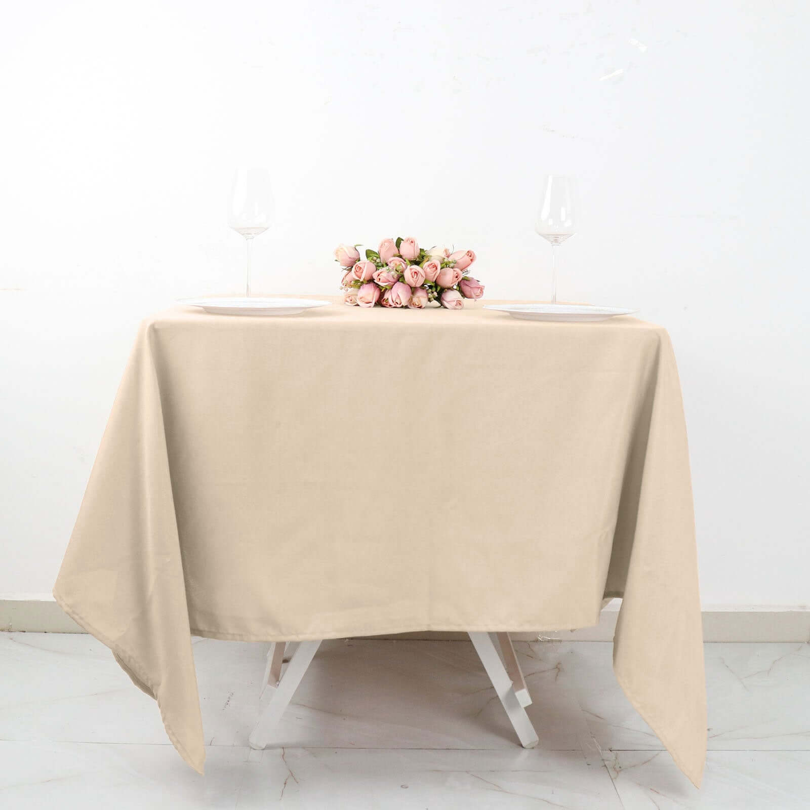 Polyester Square 70"x70" Tablecloth Nude - Wrinkle-Resistant & Durable Table Cover