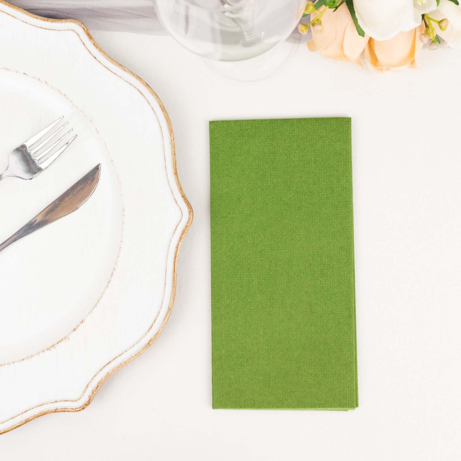 20 Pack Linen-Like Paper 8.5"x4" Napkins Olive Green - Highly Absorbent & Disposable Airlaid Guest Towels