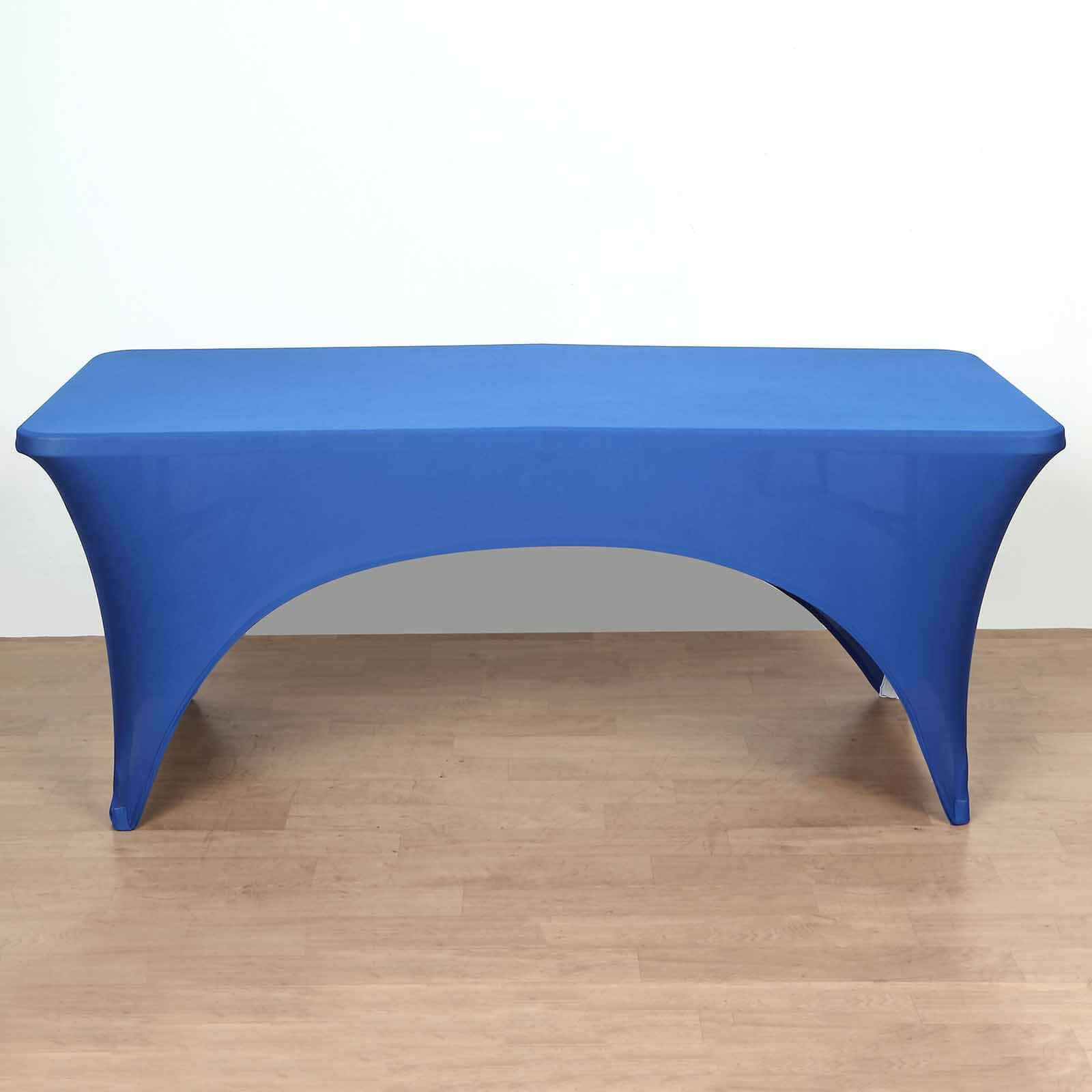 Stretch Spandex 96"x30" Rectangle Table Cover Royal Blue with Curved Open Back Design Tailored Professional Look