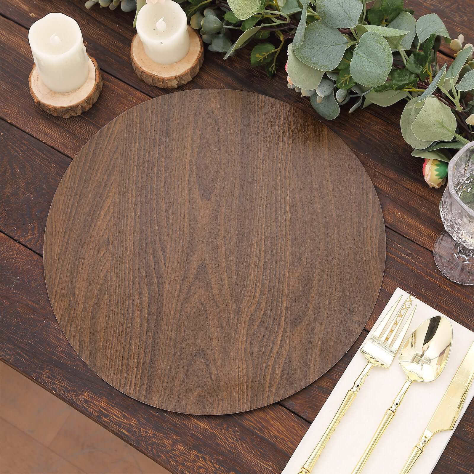 6-Pack Disposable Table Placemats in Brown with Walnut Wood Design - Cardboard Placemats for Rustic & Farmhouse Themes 13"