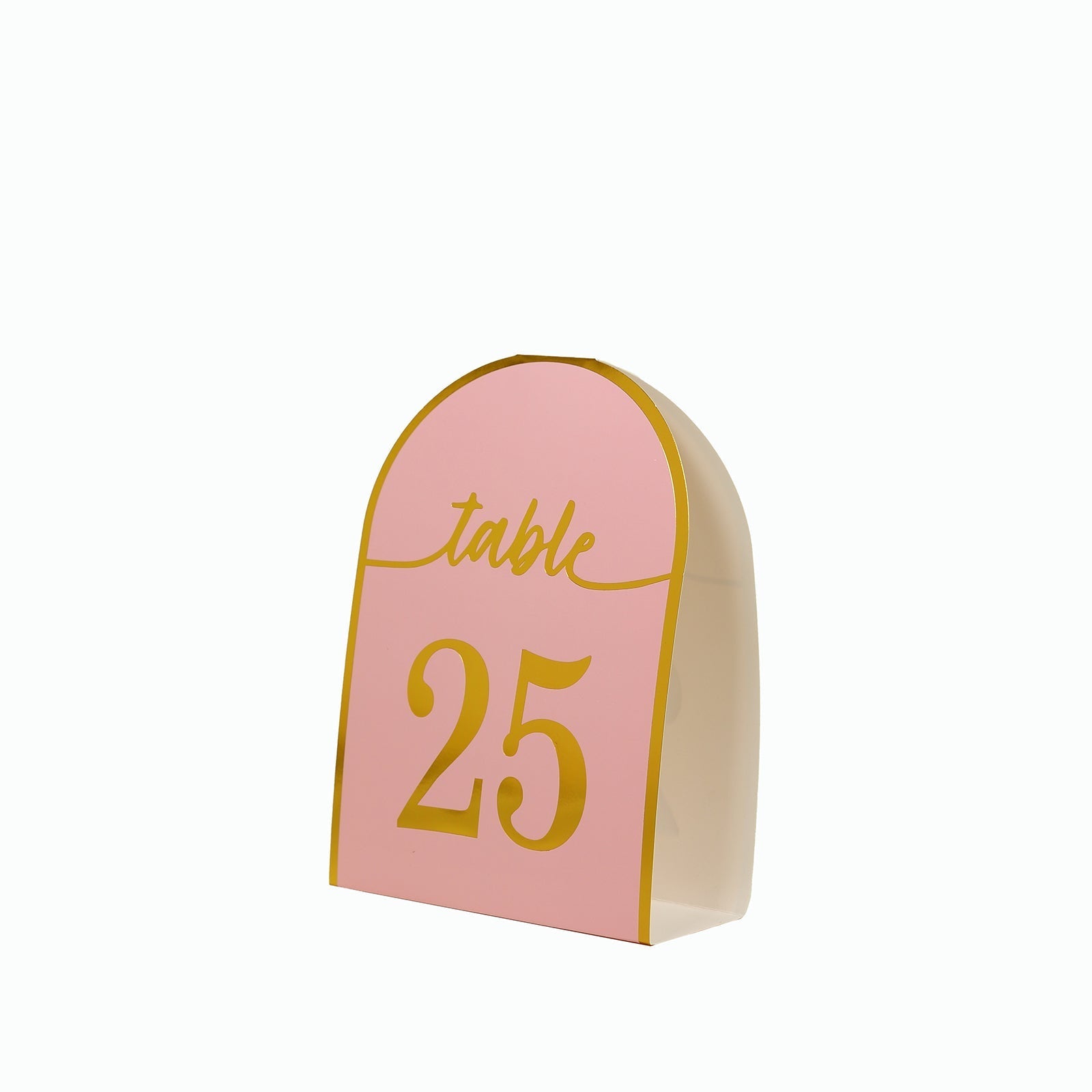 25-Pack 7" Disposable Table Numbers, Blush Free Standing Double Sided Table Number Place Cards with Metallic Gold Foil Numbers 1-25