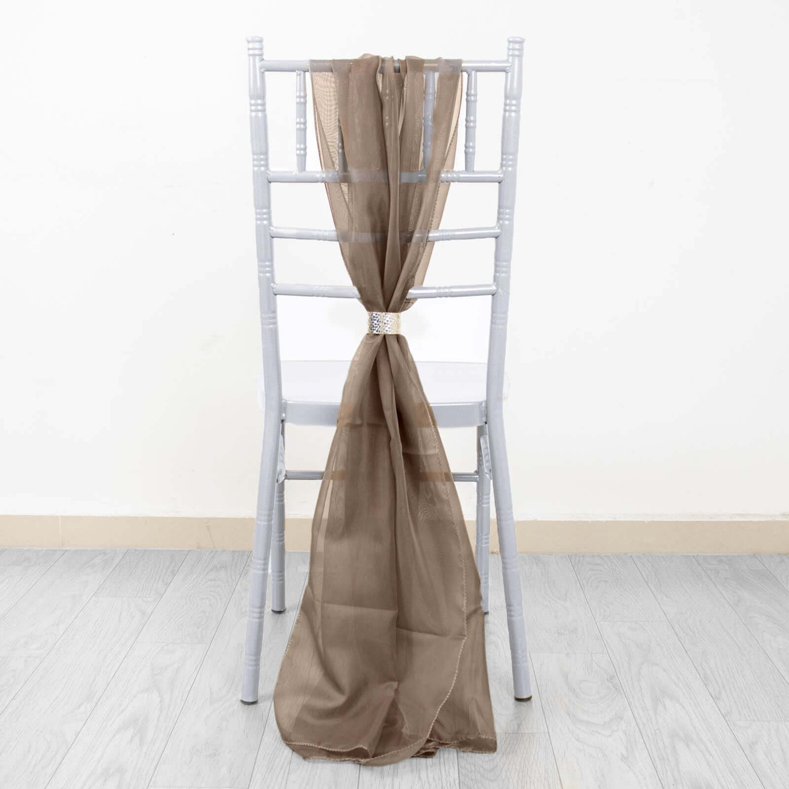 5 Pack Chiffon Chair Sashes Taupe - Soft & Lightweight Designer Chair Bows 22"x78"