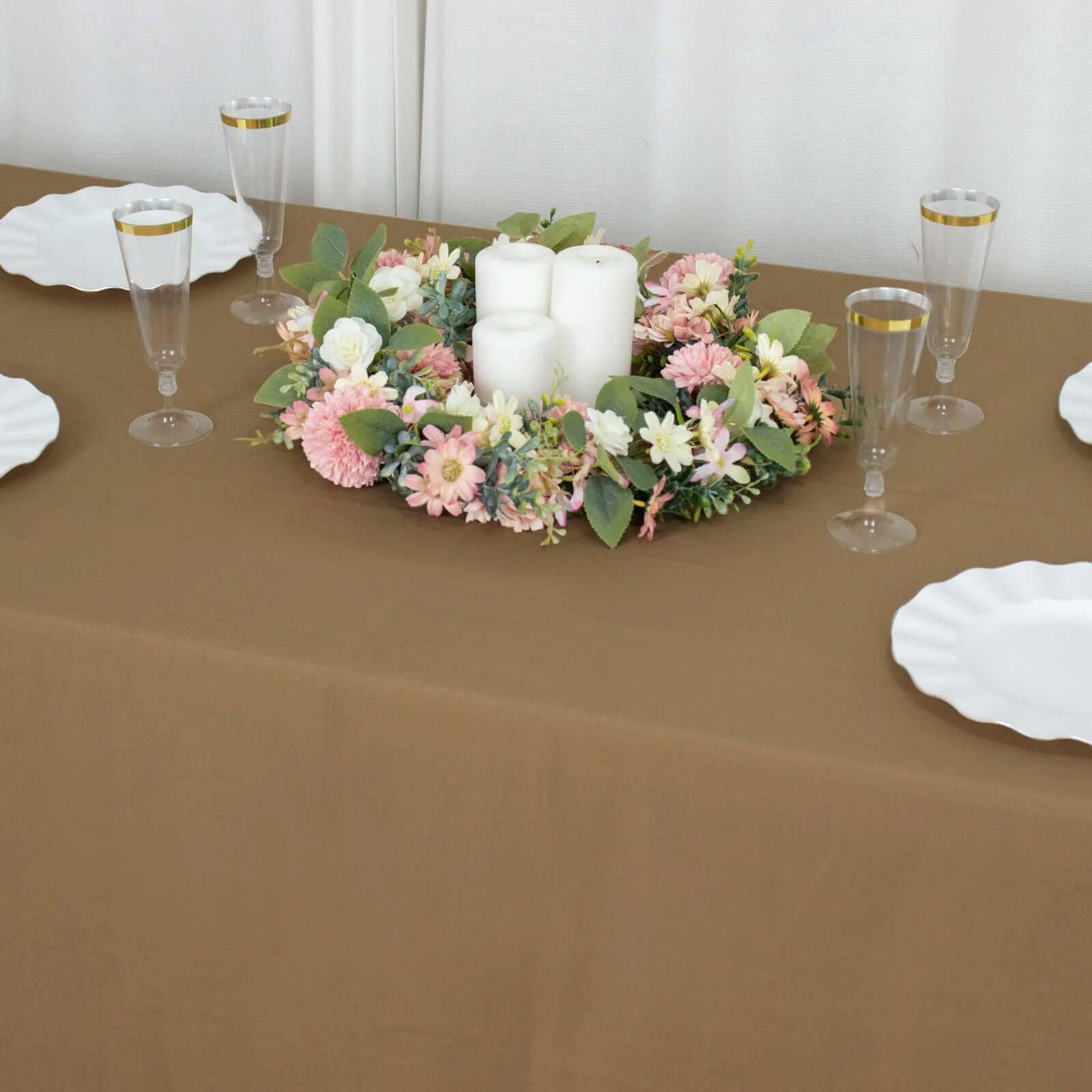 Polyester 72"x120" Rectangle Tablecloth Taupe - Durable and Stylish Table Cover