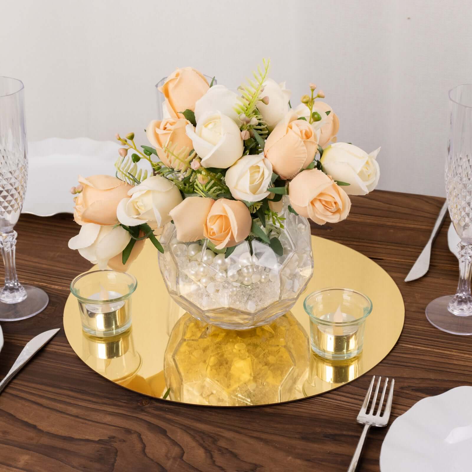 10-Pack Dining Plate Chargers Decorative Acrylic Mirror Gold Round - Lightweight Event Display 13"