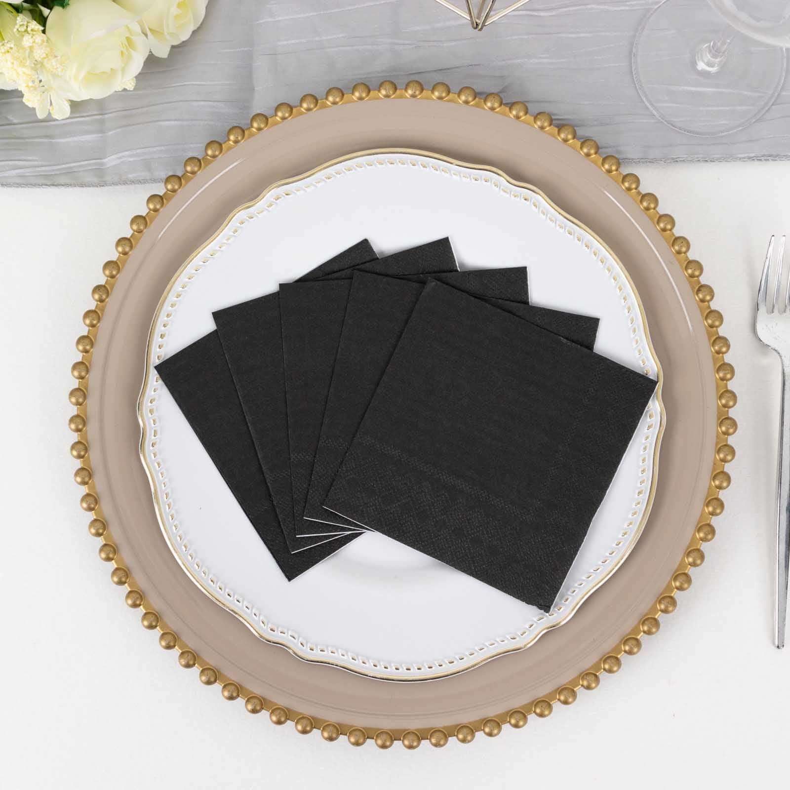 50-Pack Paper Beverage Napkins Black - 2 Ply Disposable Soft 18GSM Cocktail Napkins for Events 5"x5"
