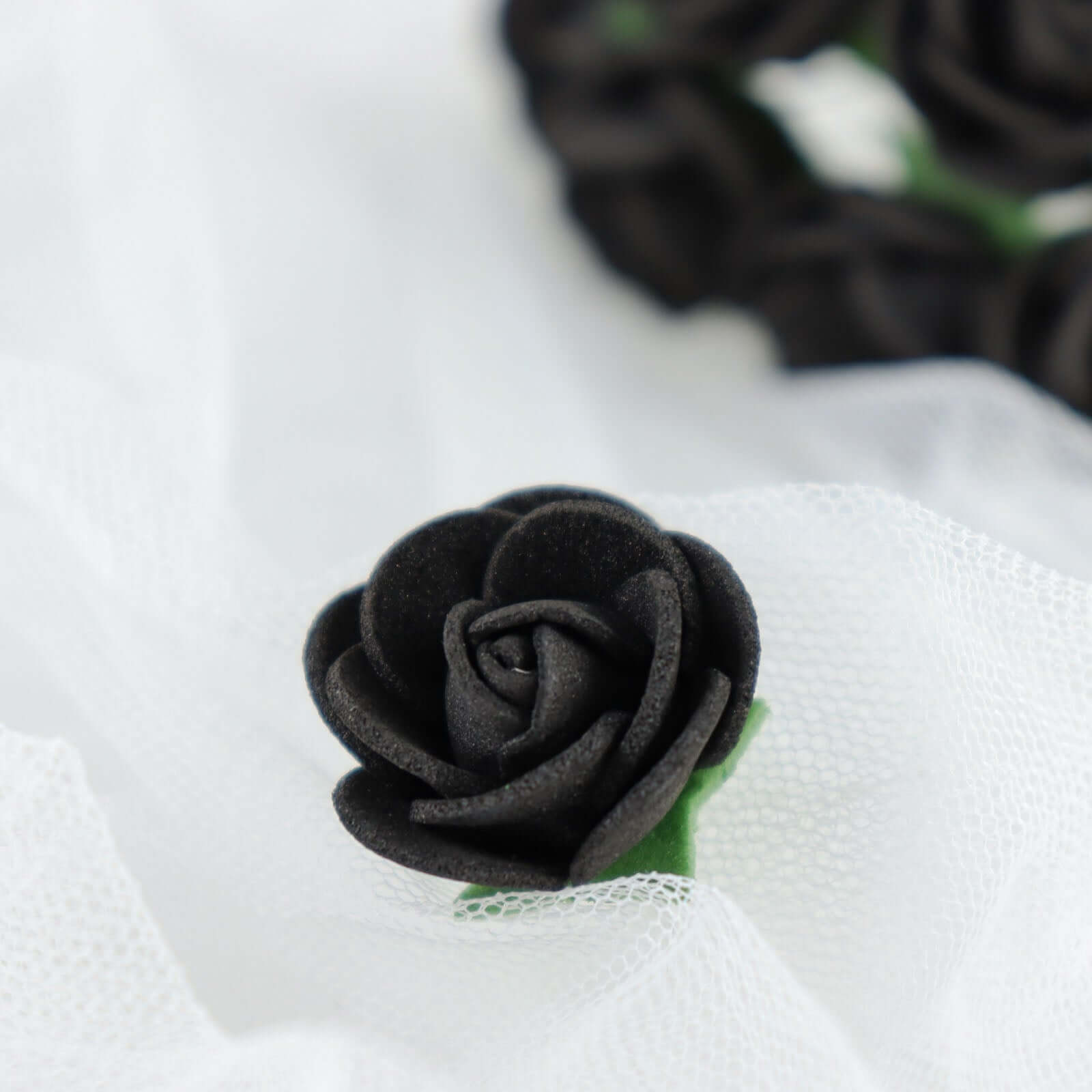 48 Roses 1" Black Real Touch Artificial DIY Foam Rose Flowers With Stem, Craft Rose Buds