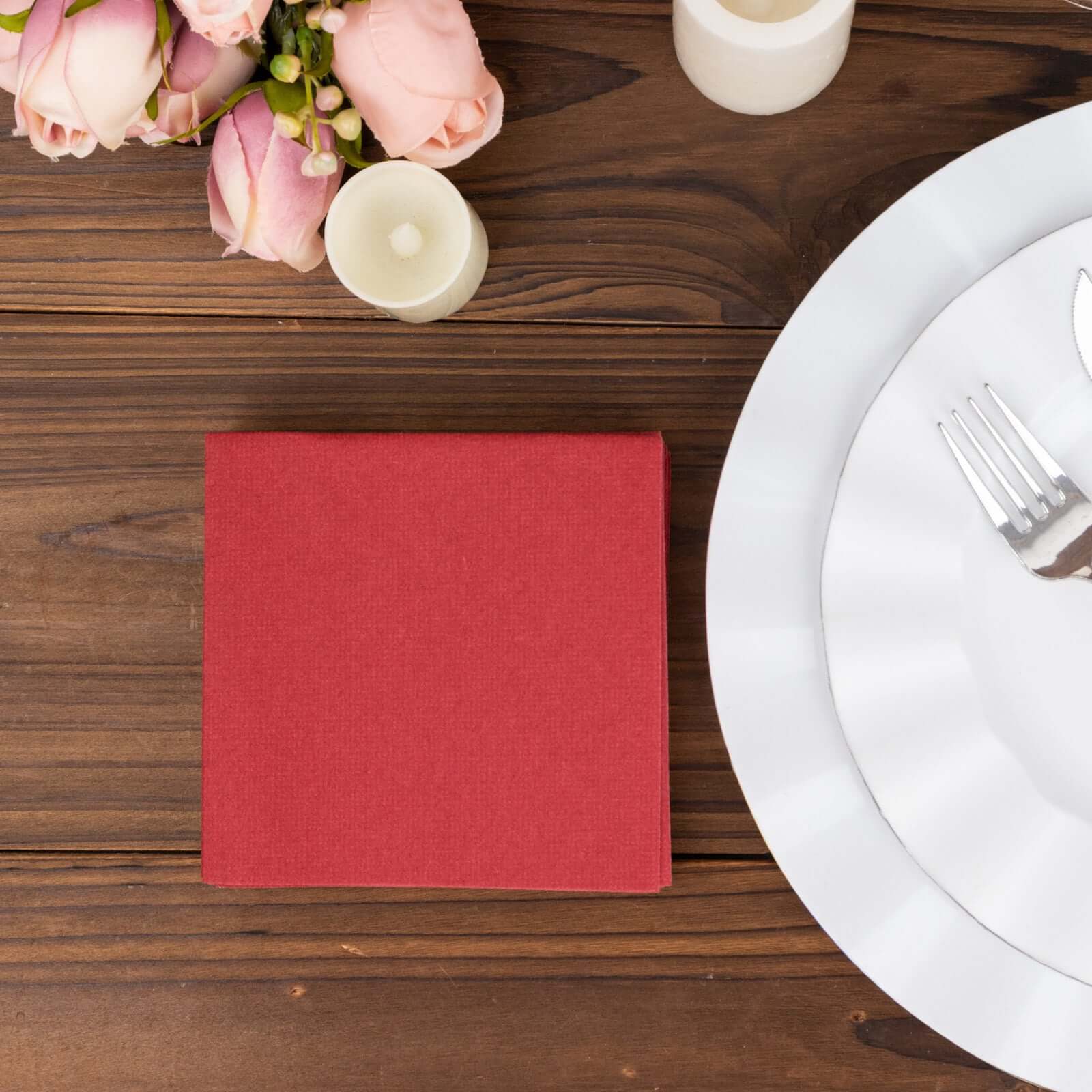 20 Pack Linen-Like Paper 5"x5" Napkins Burgundy - Highly Absorbent Airlaid Napkins