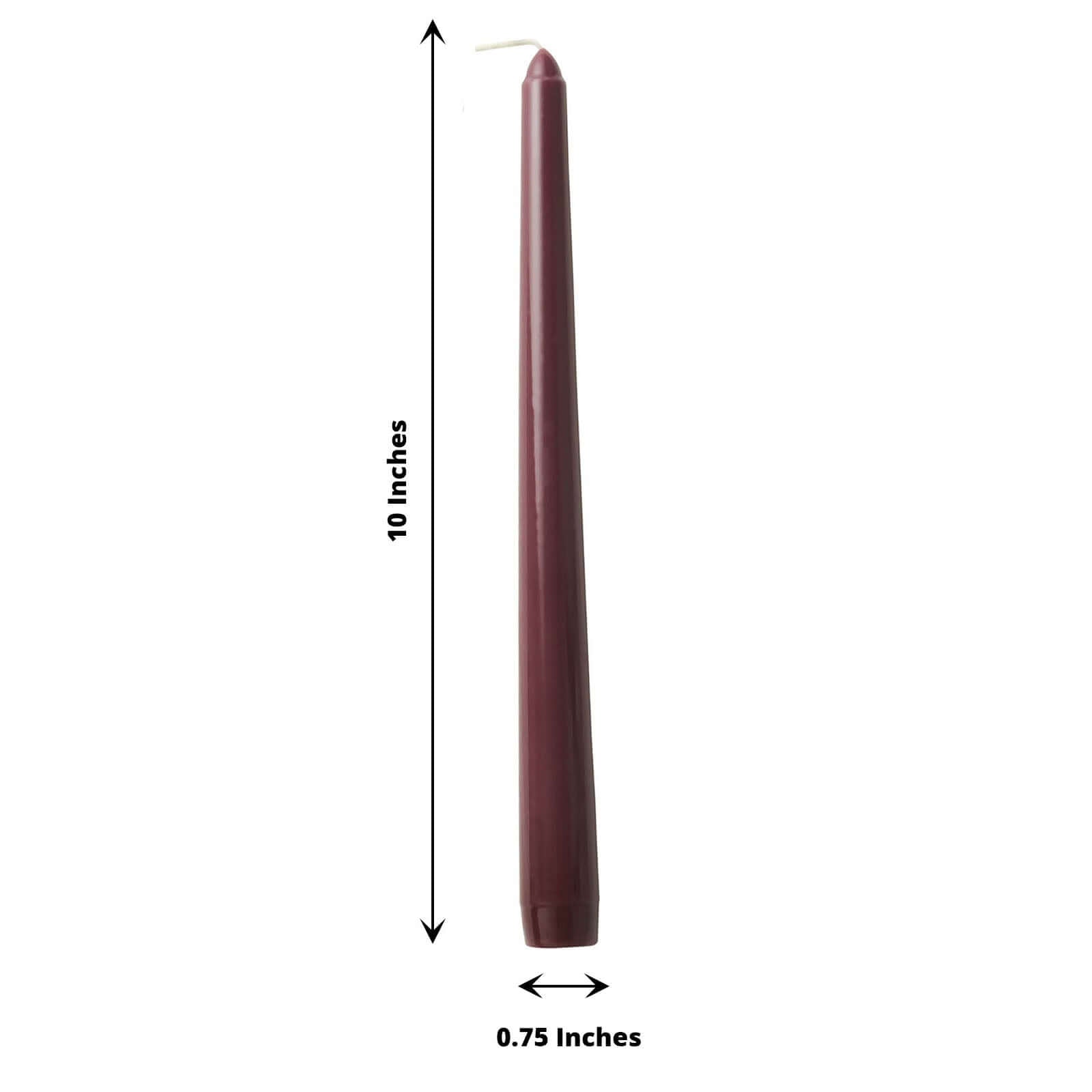 10-Pack Taper Candles Premium Wax Design Burgundy - Unscented Candles for Upscale Settings 10"