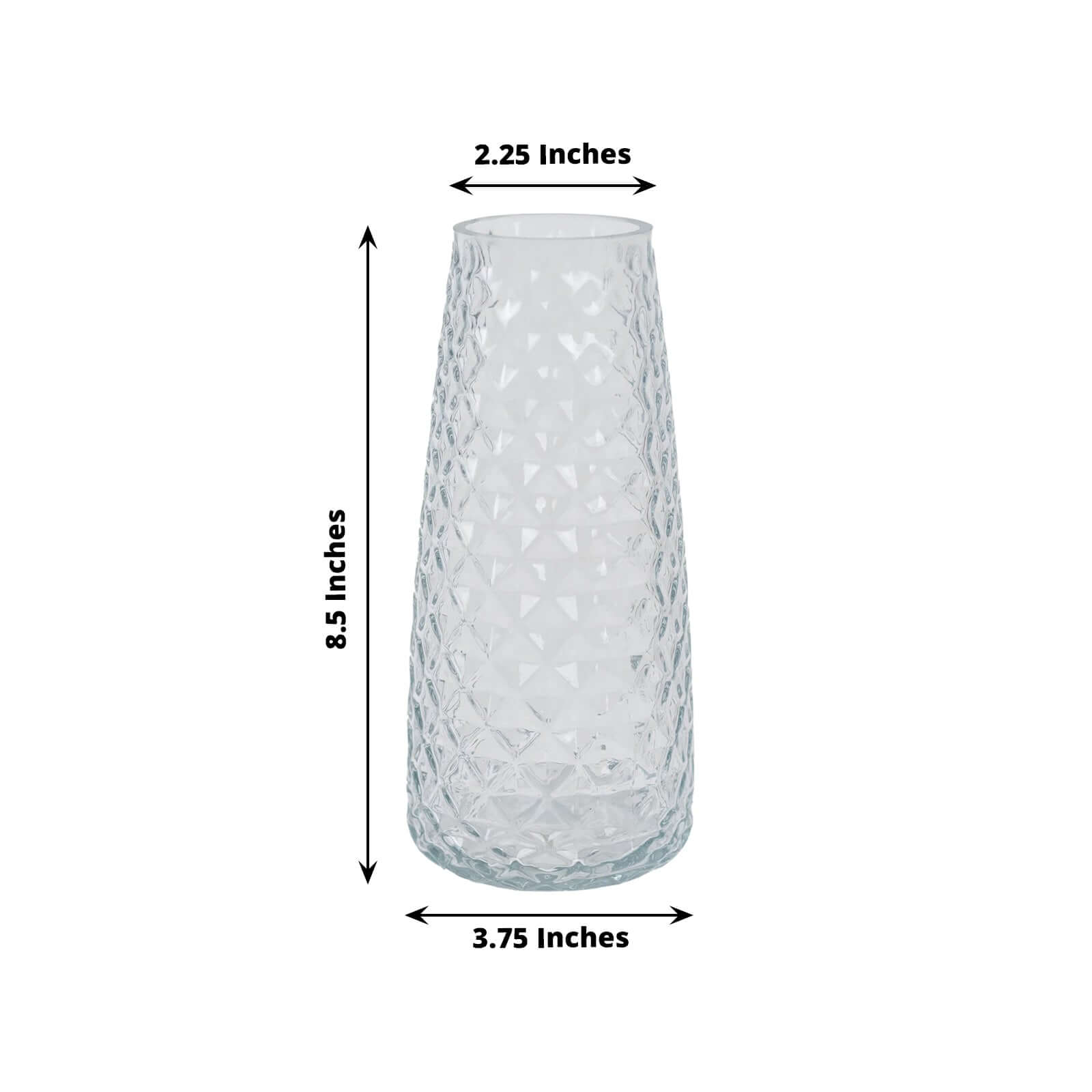 6-Pack Glass Urn Vases Clear with Diamond Crystal Cut Pattern - Stylish Decorative Design for Event Decor 8.5"