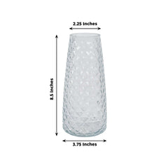 6-Pack Glass Urn Vases Clear with Diamond Crystal Cut Pattern - Stylish Decorative Design for Event Decor 8.5"