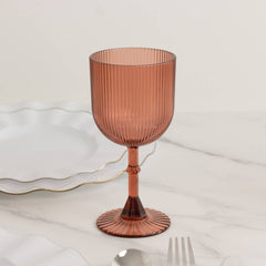 12-Pack Plastic Goblets Dusty Rose Vintage Ribbed Pattern - Reusable Shatterproof Glassware 9oz