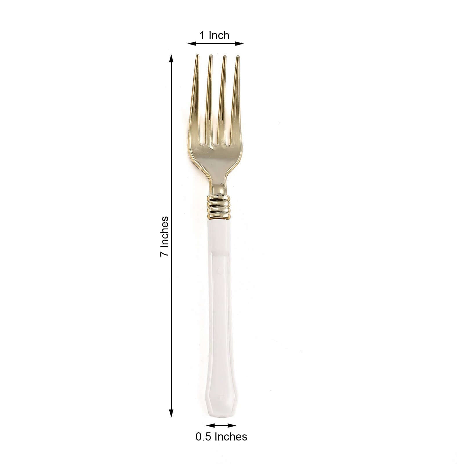24-Pack Plastic Forks Gold with White Handles - Durable Food Safe Disposable Silverware for Lunch Buffets & Catering Services 7"