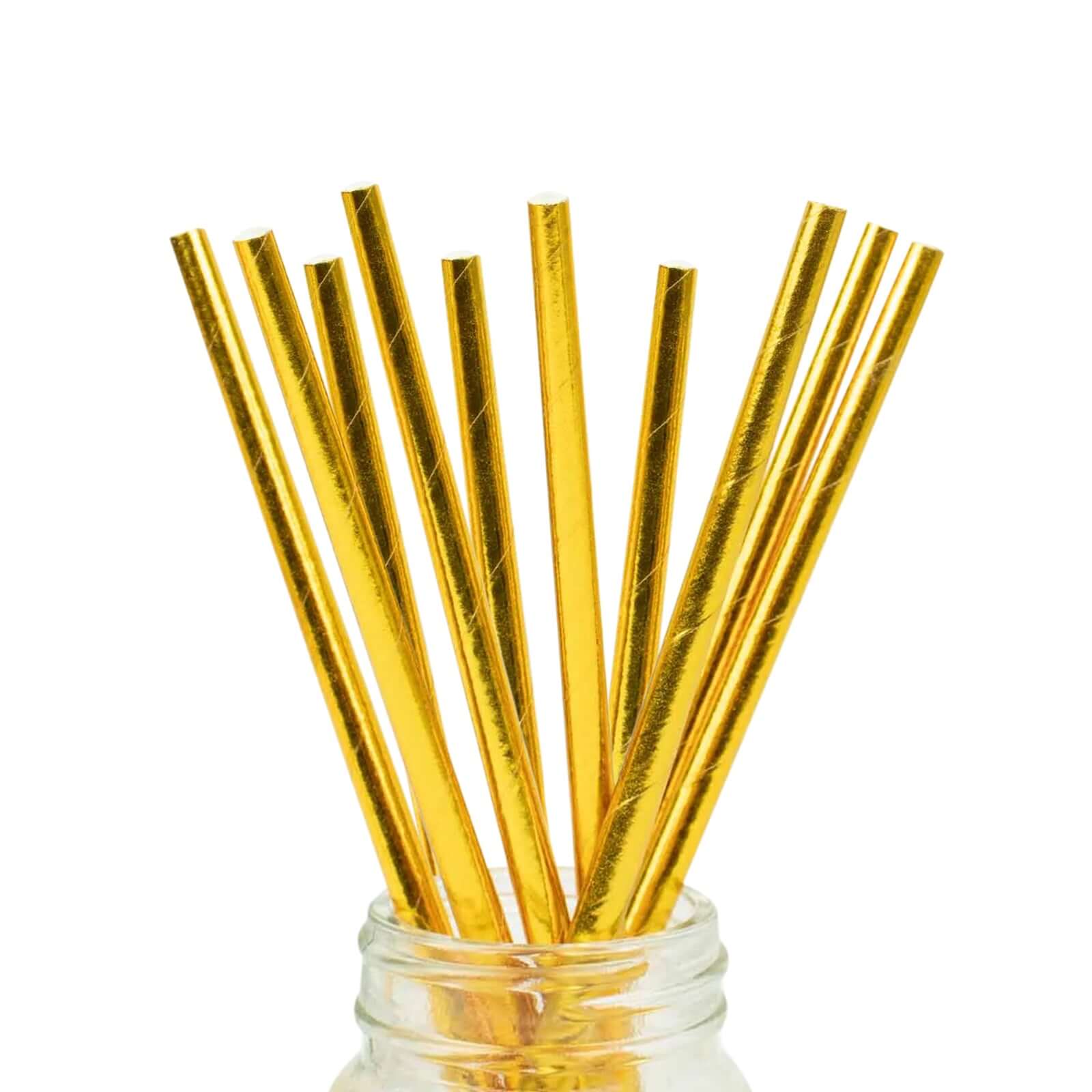 50-Pack Paper Drinking Straws Metallic Gold Foil Food Grade - Disposable Biodegradable Straws for Events 8"