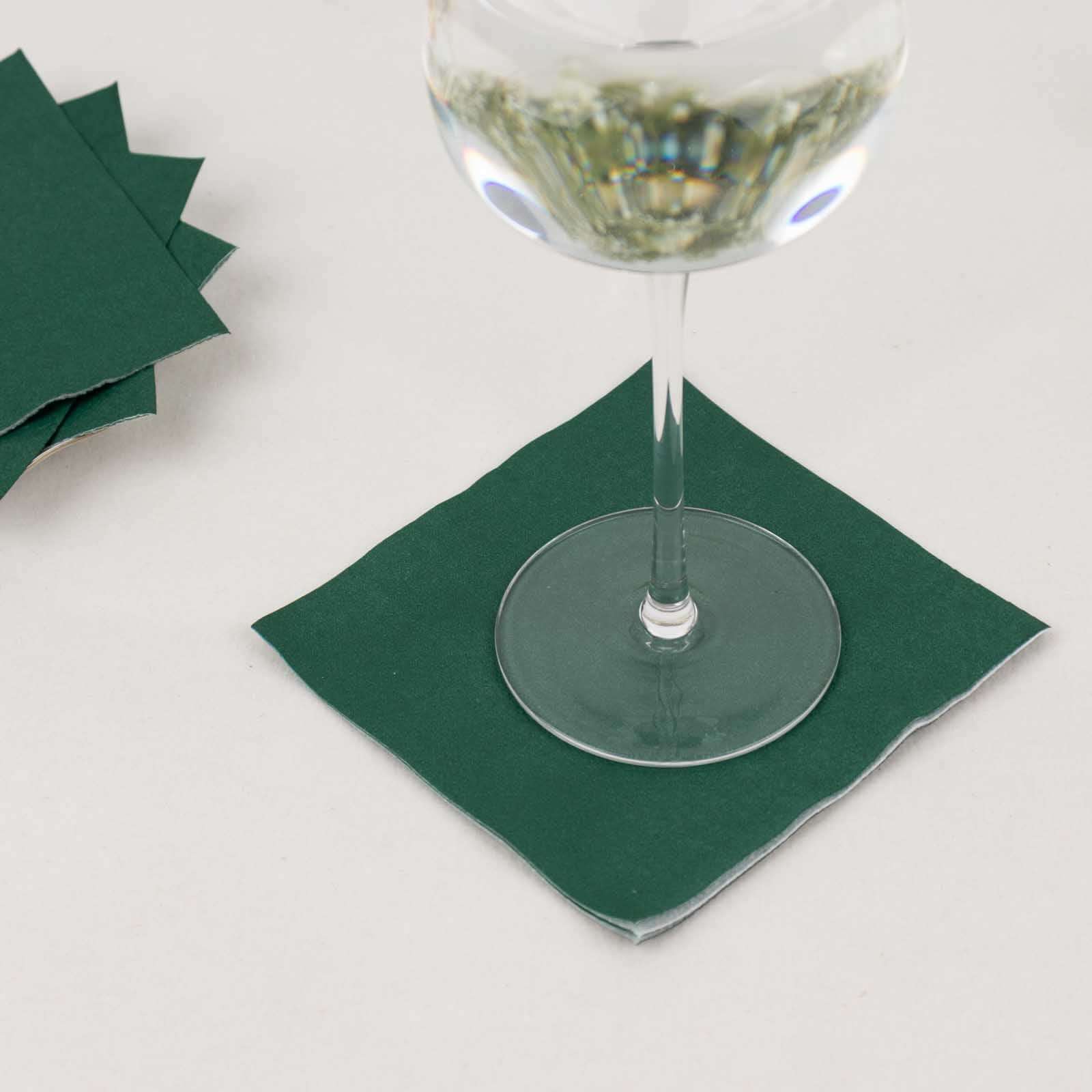 50-Pack Paper Beverage Napkins Hunter Emerald Green - 2 Ply Disposable Soft 18GSM Cocktail Napkins 5"x5"