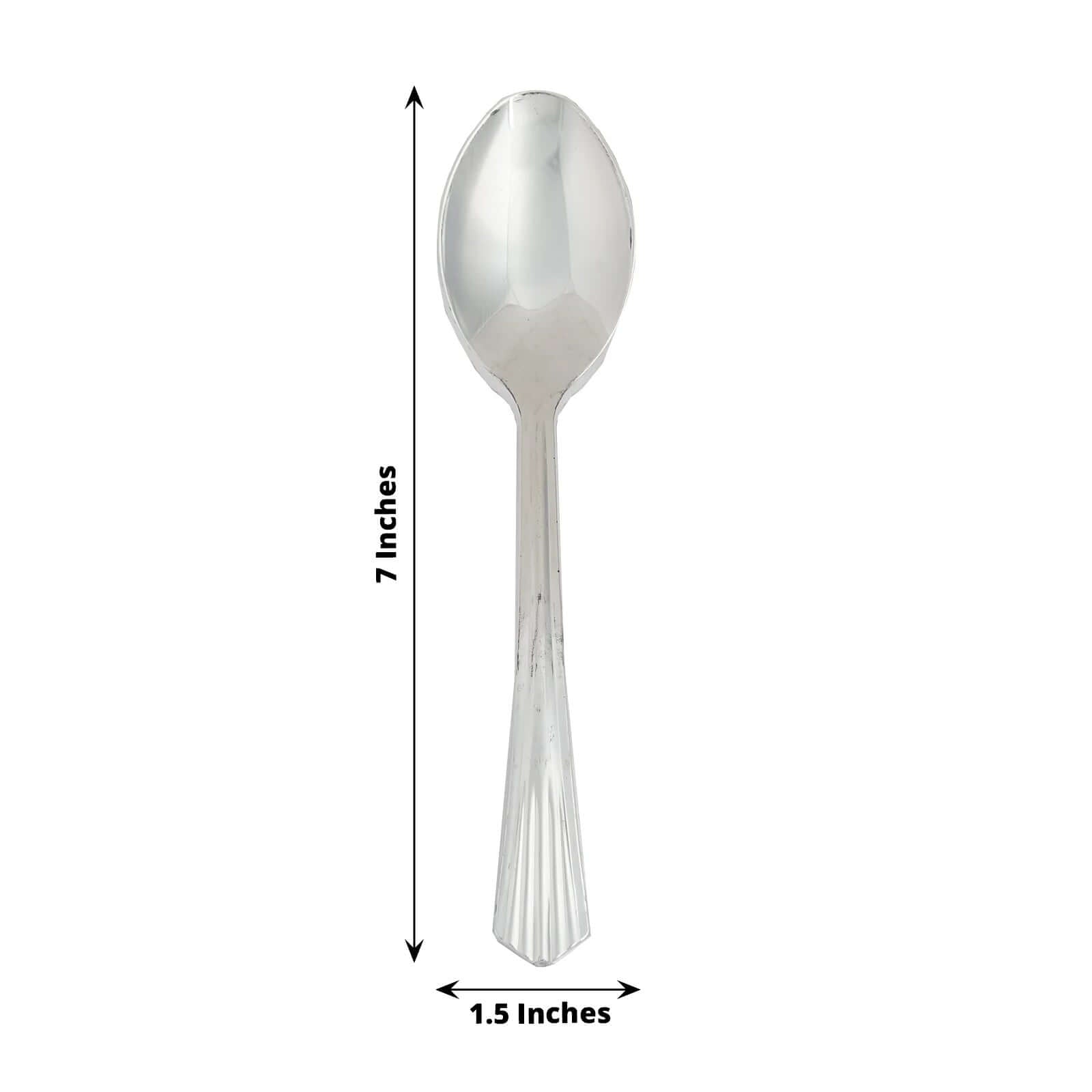 25-Pack Plastic Spoons Silver Heavy Duty with Fluted Handles - Reliable Disposable Cutlery 7"