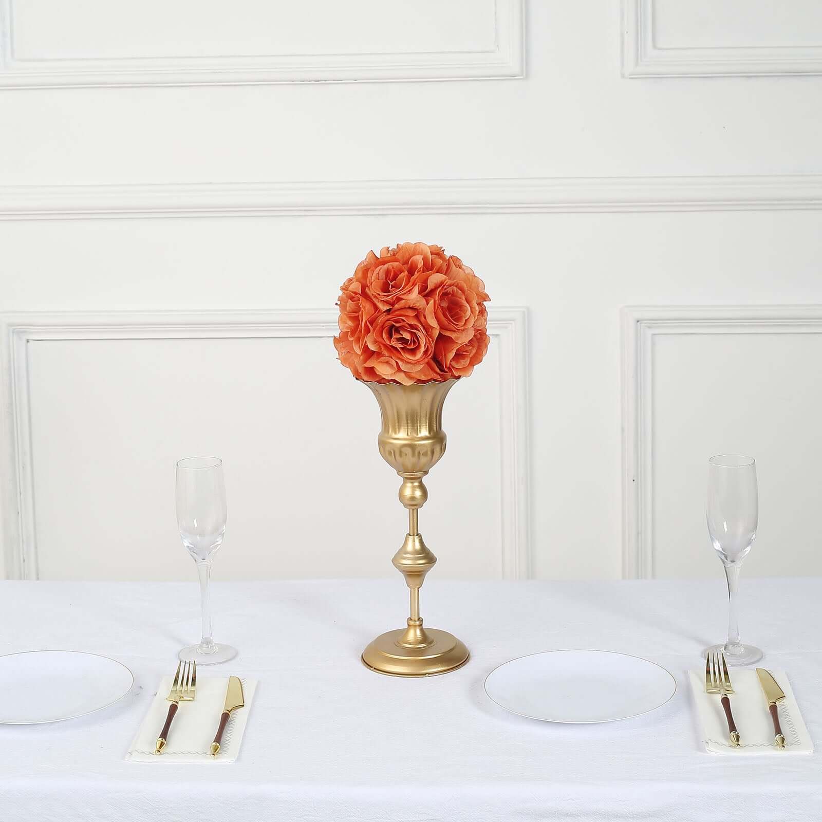 2 Pack 7" Terracotta (Rust) Artificial Silk Rose Kissing Ball, Faux Flower Ball