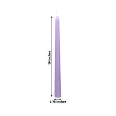 10-Pack Taper Candles Premium Wax Design Lavender Lilac - Unscented Candles for Upscale Settings 10"