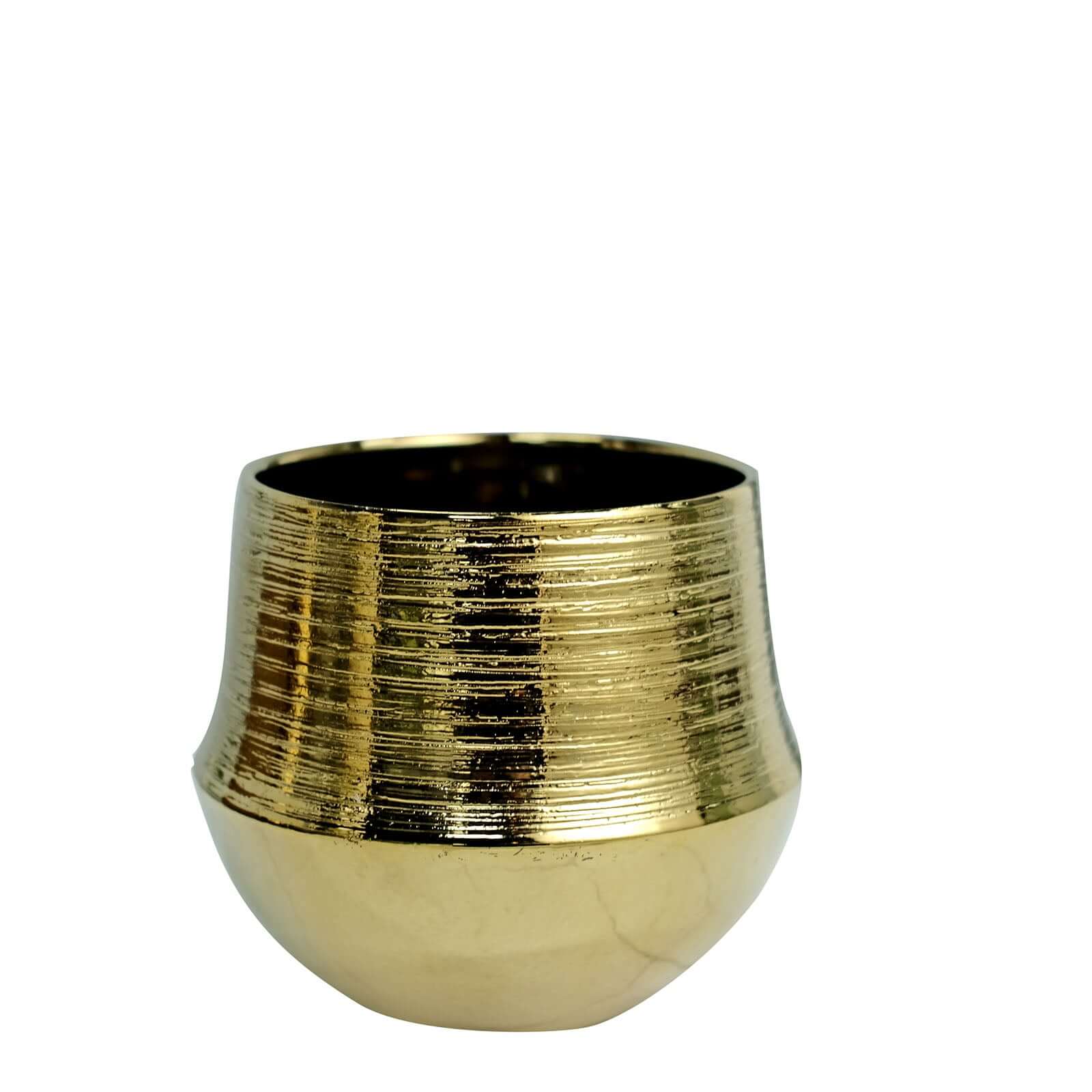 2-Pack Flower Plant Pots Textured Round Design Metallic Gold - Ceramic Cylindrical Bell Shaped Planters 6"