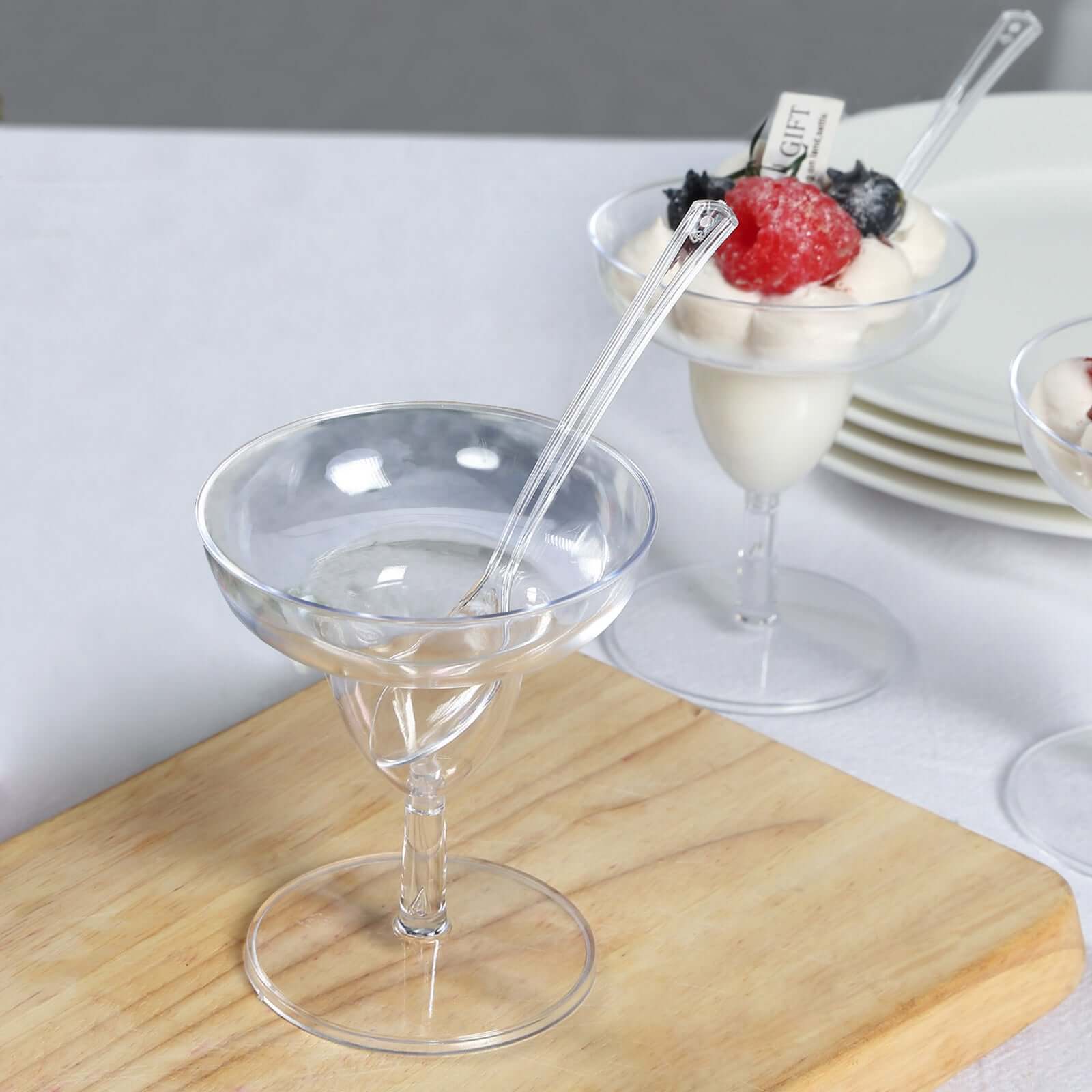 24-Pack Plastic Margarita Glasses Mini Clear with Spoons - Great for Appetizers 2oz