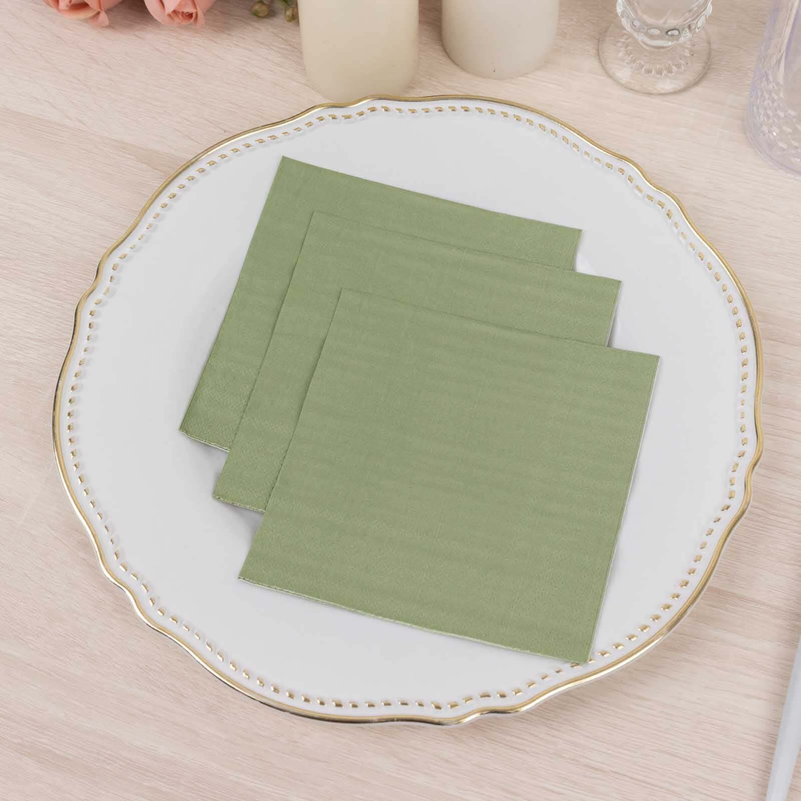 50-Pack Paper Beverage Napkins Sage Green - 2 Ply Disposable Soft 18GSM Cocktail Napkins 5"x5"