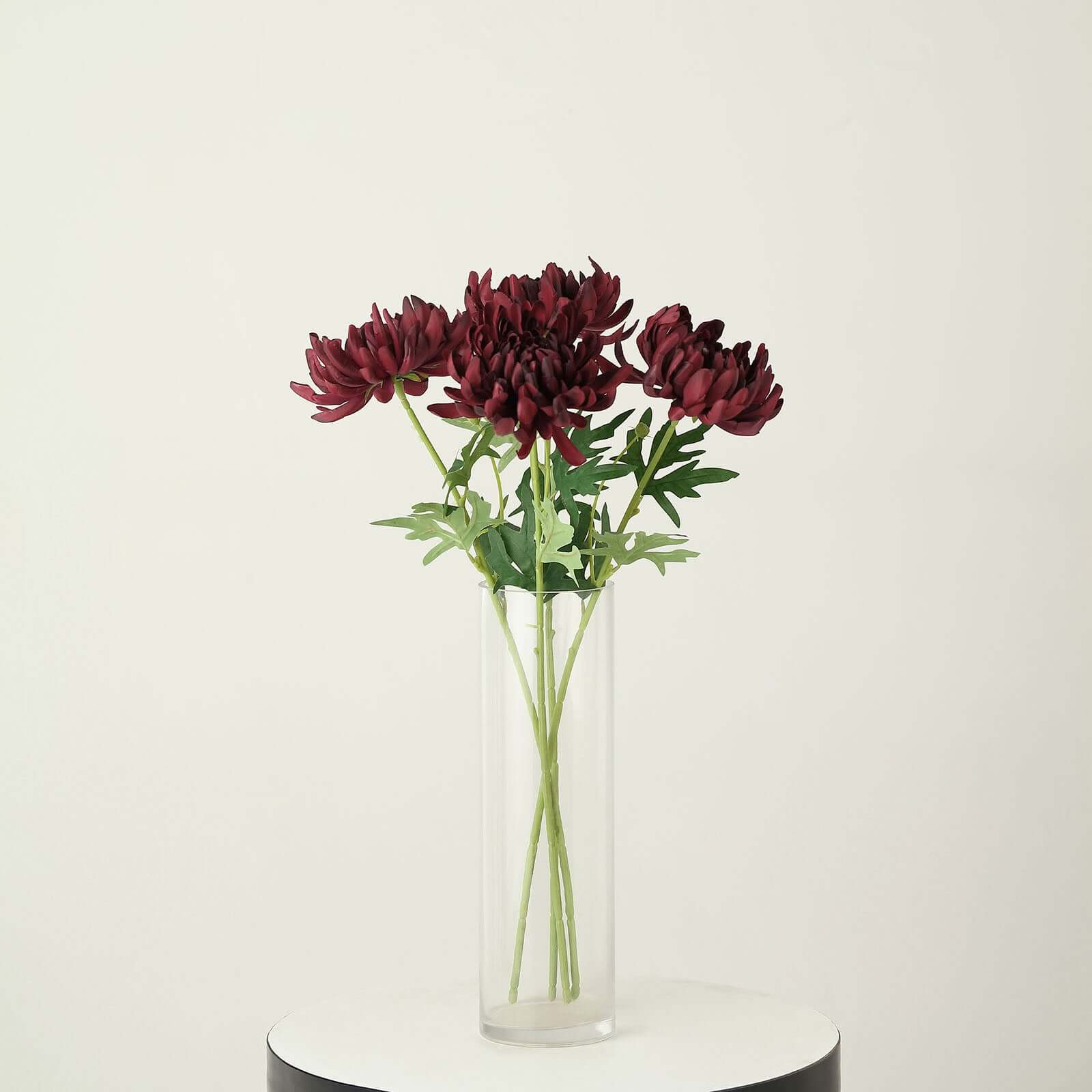 3 Stems Burgundy 27" Artificial Silk Chrysanthemum Bouquet Flowers, Large Faux Mum Branches