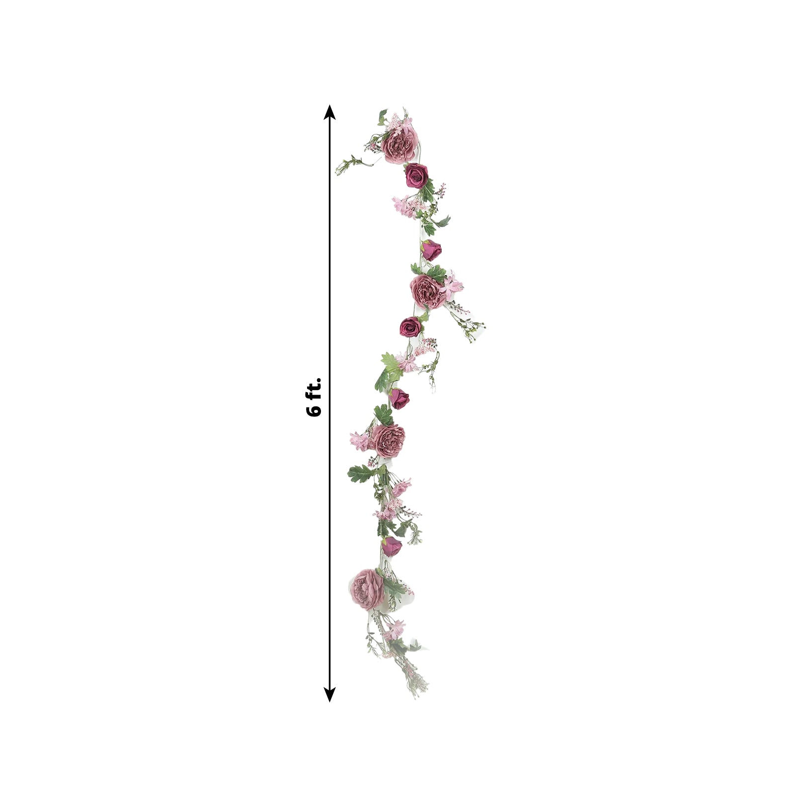 6ft Dusty Rose Silk Rose Peony Flower Garland, Mixed Floral Greenery Garland Artificial Hanging Vine