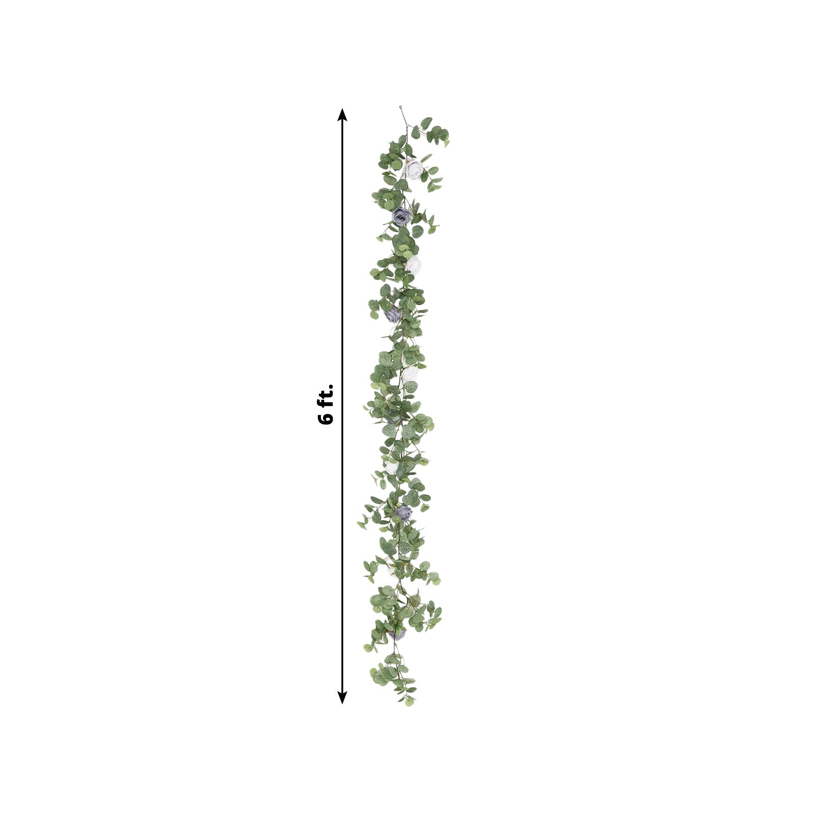 6ft Artificial Eucalyptus Garland with Lavender Lilac/Purple Silk Roses – Faux Greenery Vine
