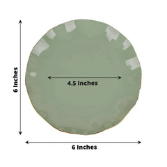 10-Pack Plastic Round 6" Dessert Plates in Dusty Sage Green Ruffled Rim with Gold Edging - Sturdy Disposable Salad Appetizer Dinnerware