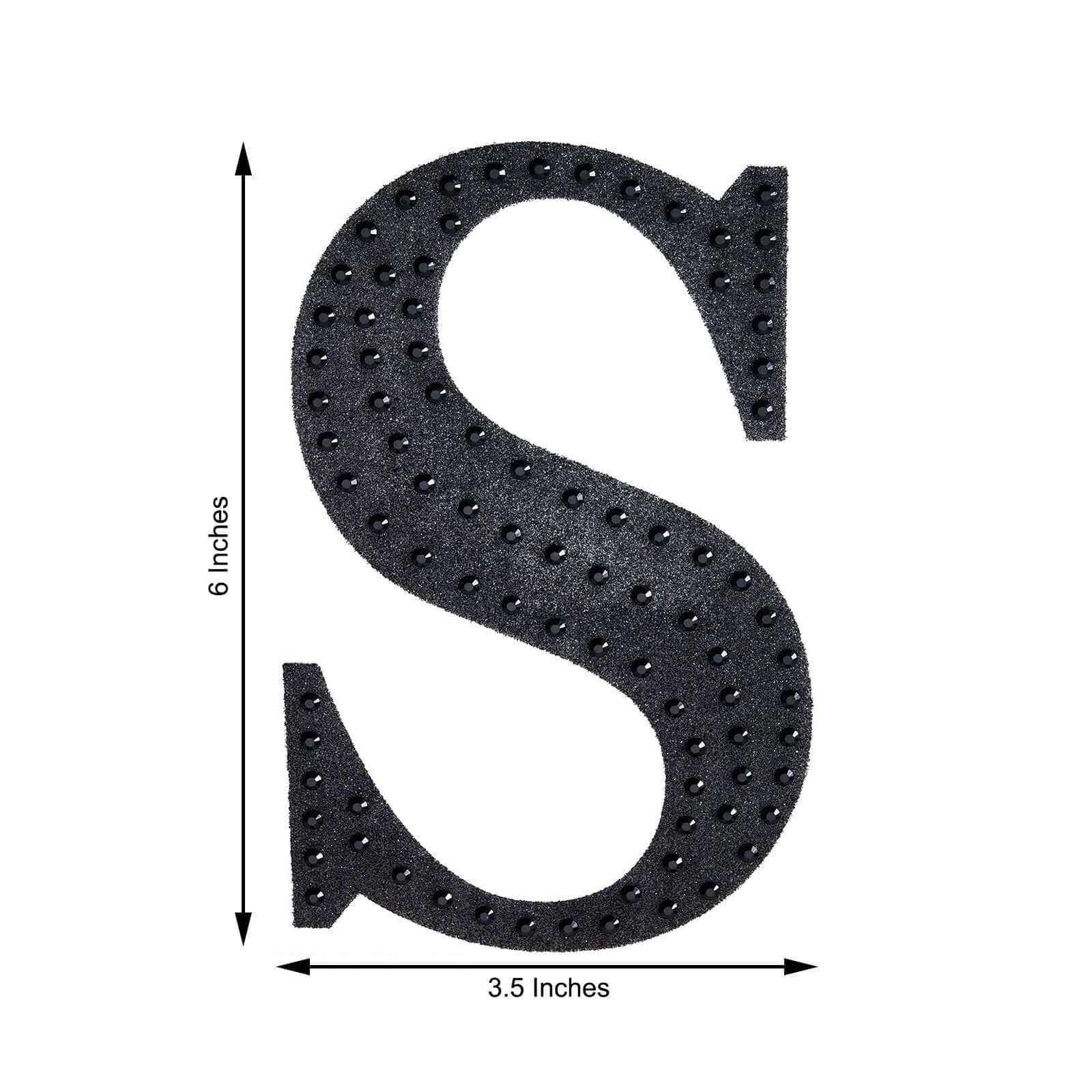 Decorative Rhinestone Alphabet "S" Letter Stickers, Glitter Adhesive Craft Letters Black DIY Sparkle Embellishments 6"