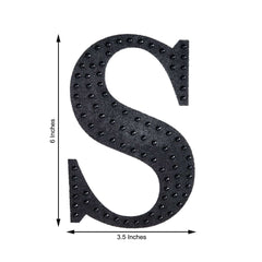 Decorative Rhinestone Alphabet "S" Letter Stickers, Glitter Adhesive Craft Letters Black DIY Sparkle Embellishments 6"