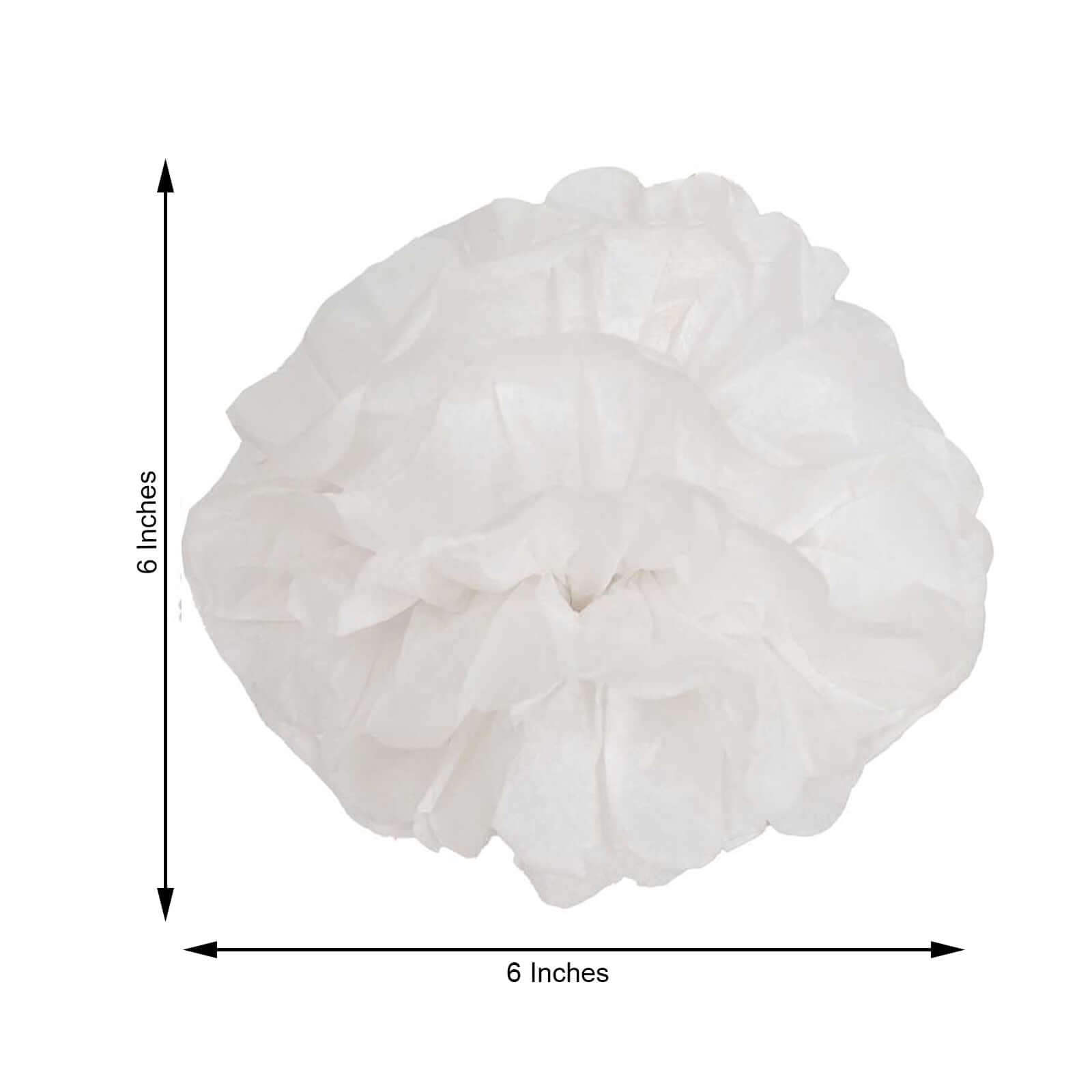 6 Pack 6" White Tissue Paper Pom Poms Flower Balls, Ceiling Wall Hanging Decorations