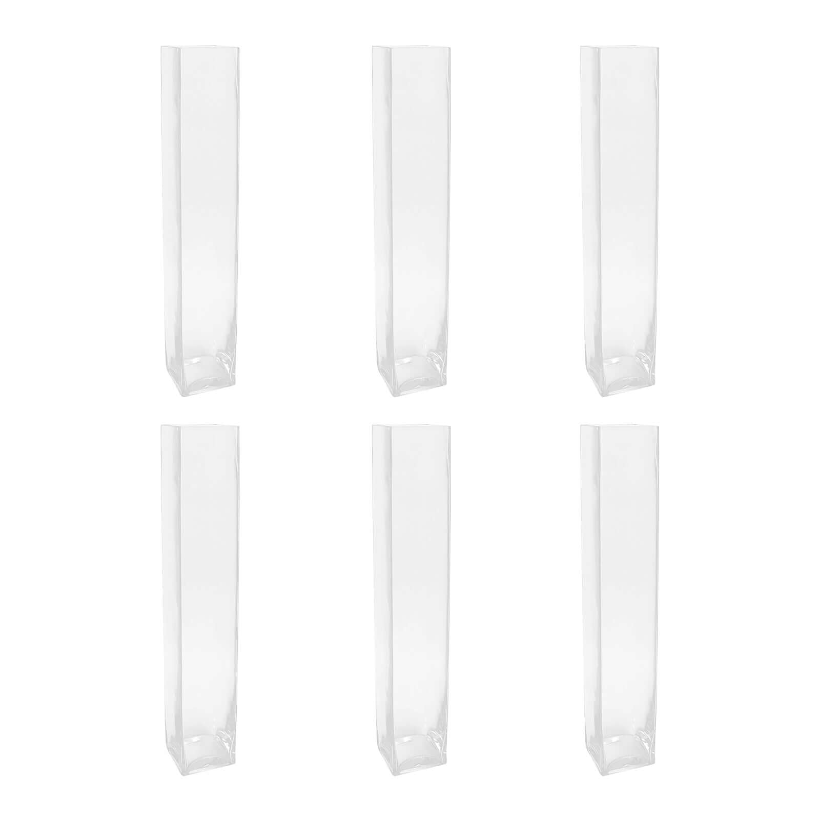 6-Pack Glass Cylinder Vases Square Clear - Durable Heavy Duty Floral Centerpieces for Weddings 24"