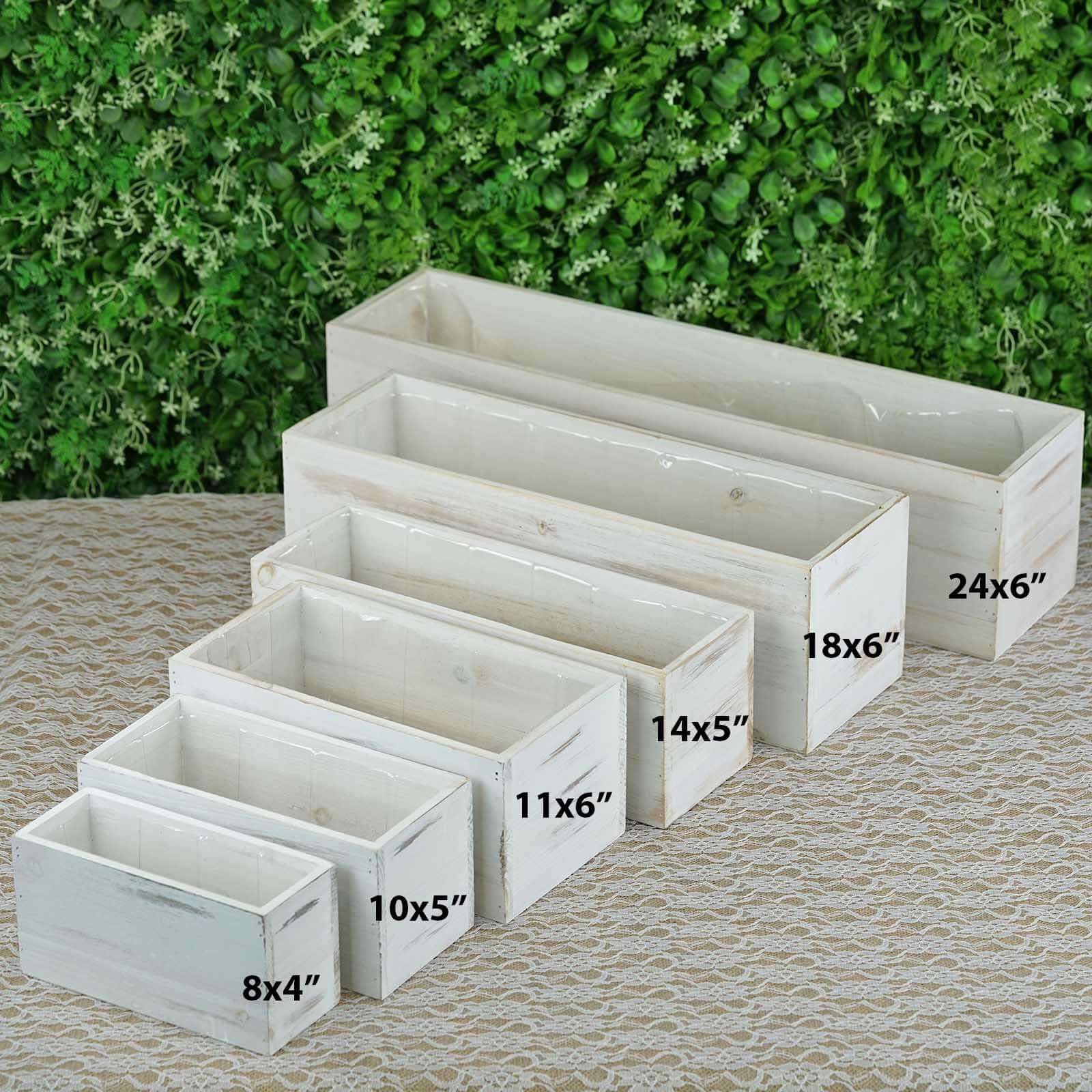 Whitewash Wood Planter Rectangular Box 18"x6"- Durable Decor with Removable Plastic Liner for Table Displays