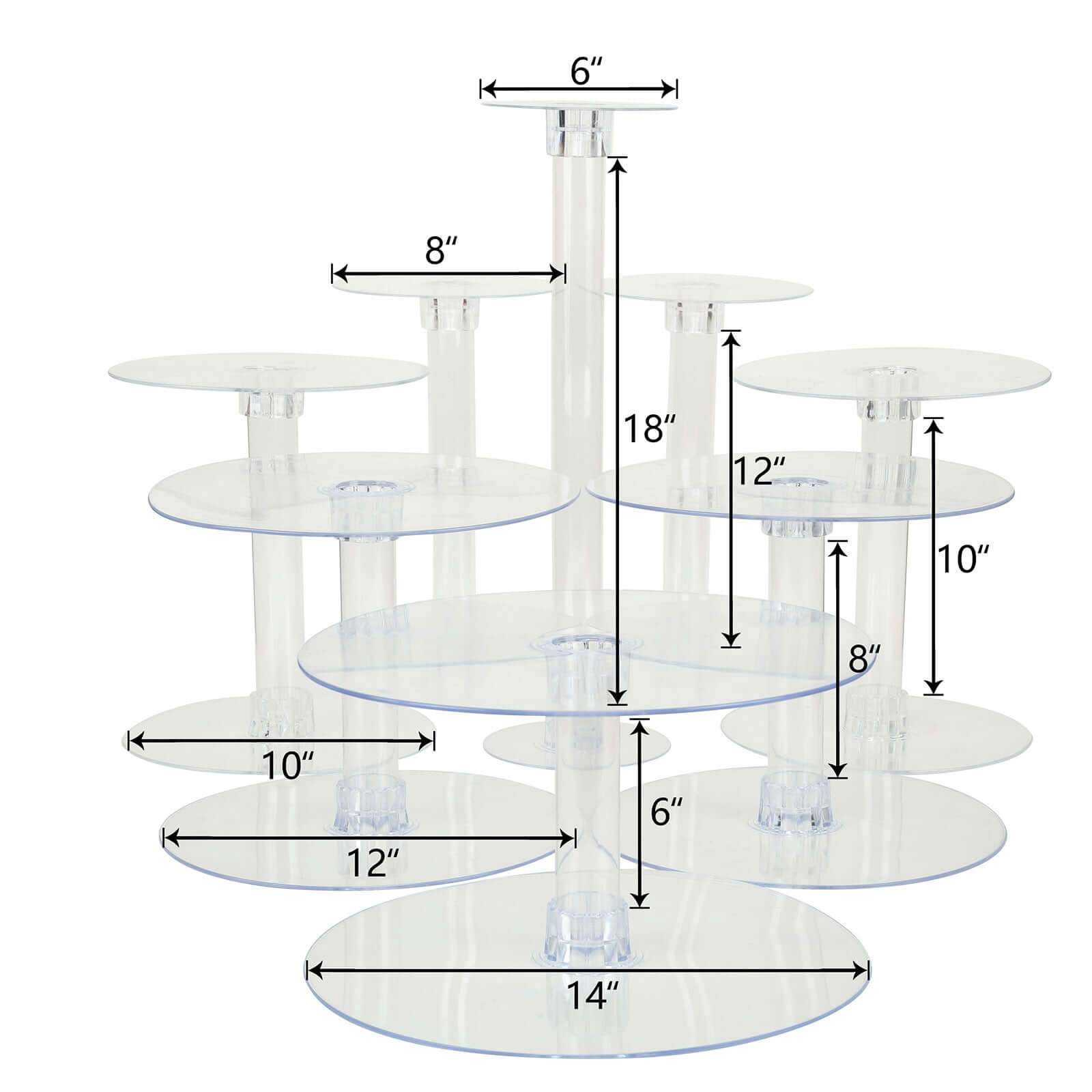 8-Tier Acrylic Cake Stand Set Clear - Assorted Sizes for Buffet Party Tables