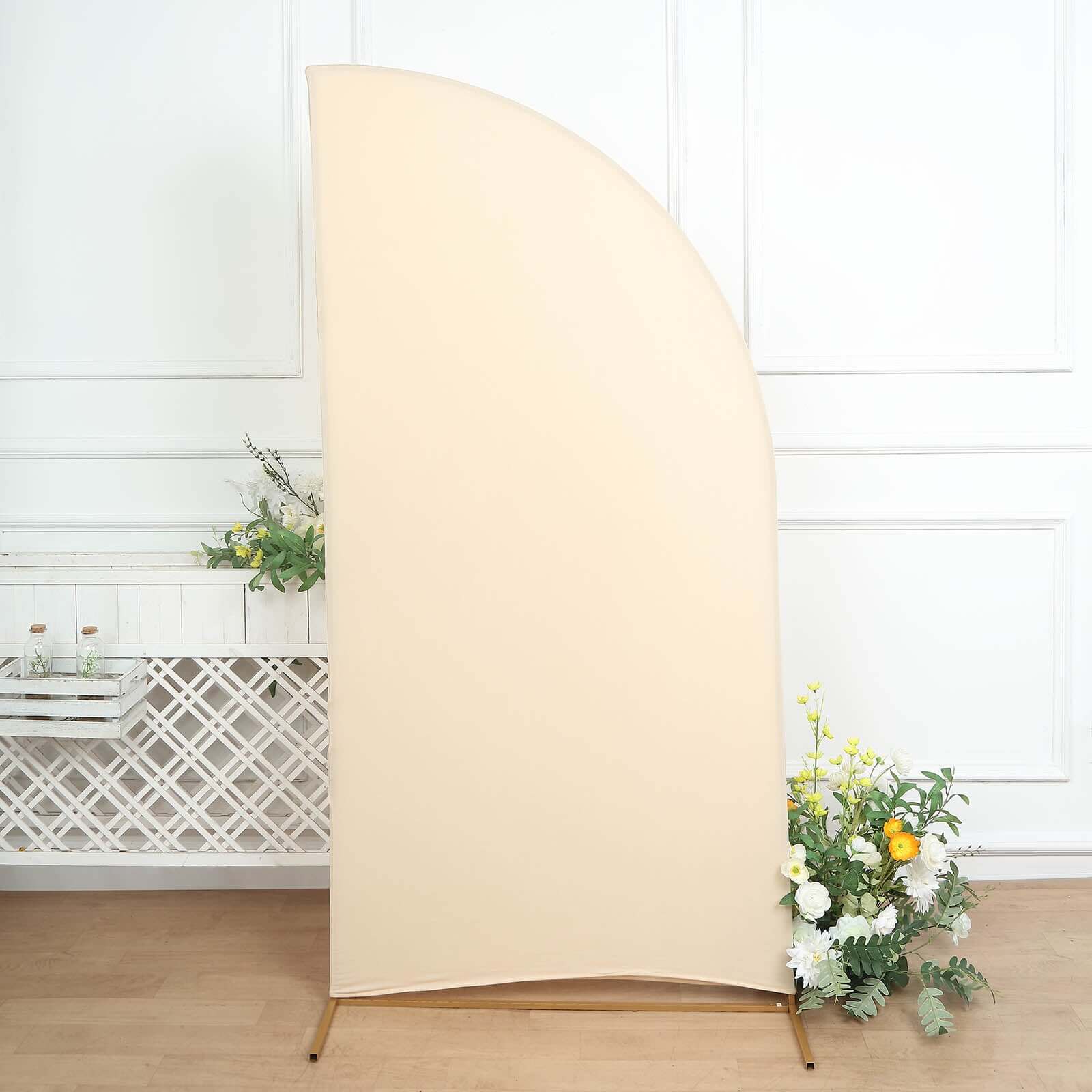 7ft Matte Beige Spandex Half Moon Chiara Backdrop Stand Cover, Custom Fitted Wedding Arch Cover